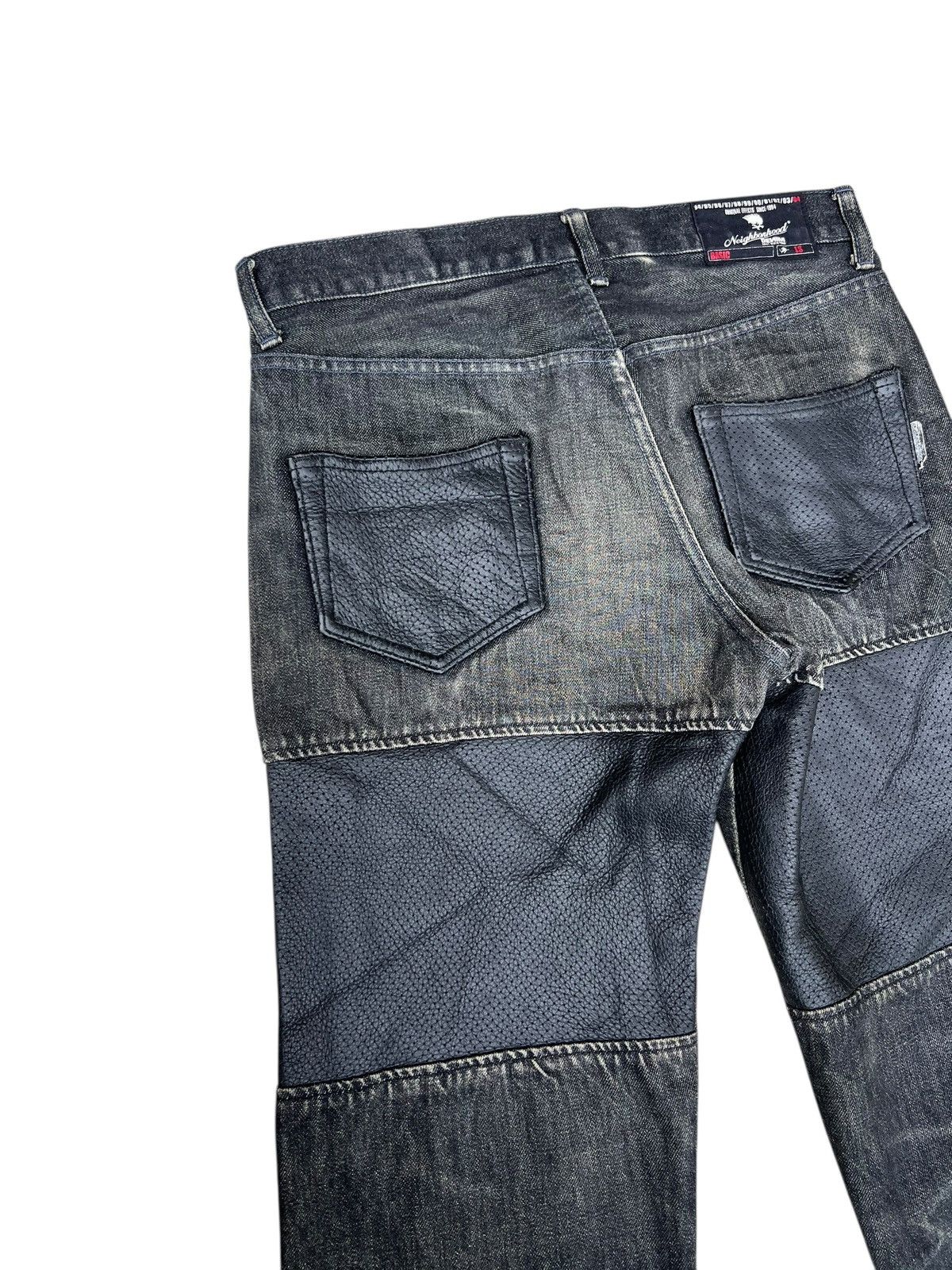 Neighborhood Vintage Neighborhood Japan Fade Denim Hybrid Leather Jeans Size US 30 / EU 46 - 16 Thumbnail