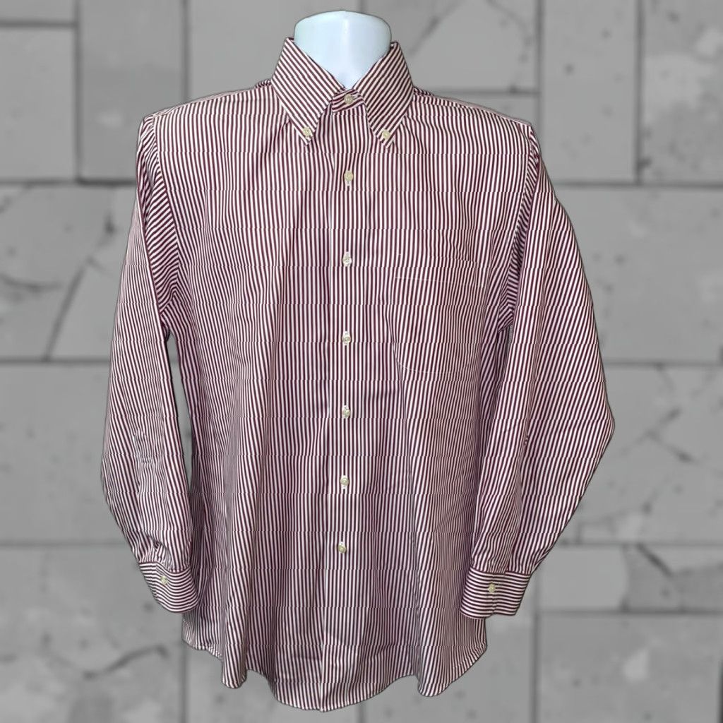 Brooks Brothers Brooks Brothers Non Iron Mens Red/White Striped Long Sleeve Sz 15.5 Slim Fit Dress Shirt Size US M / EU 48-50 / 2 - 1 Thumbnail