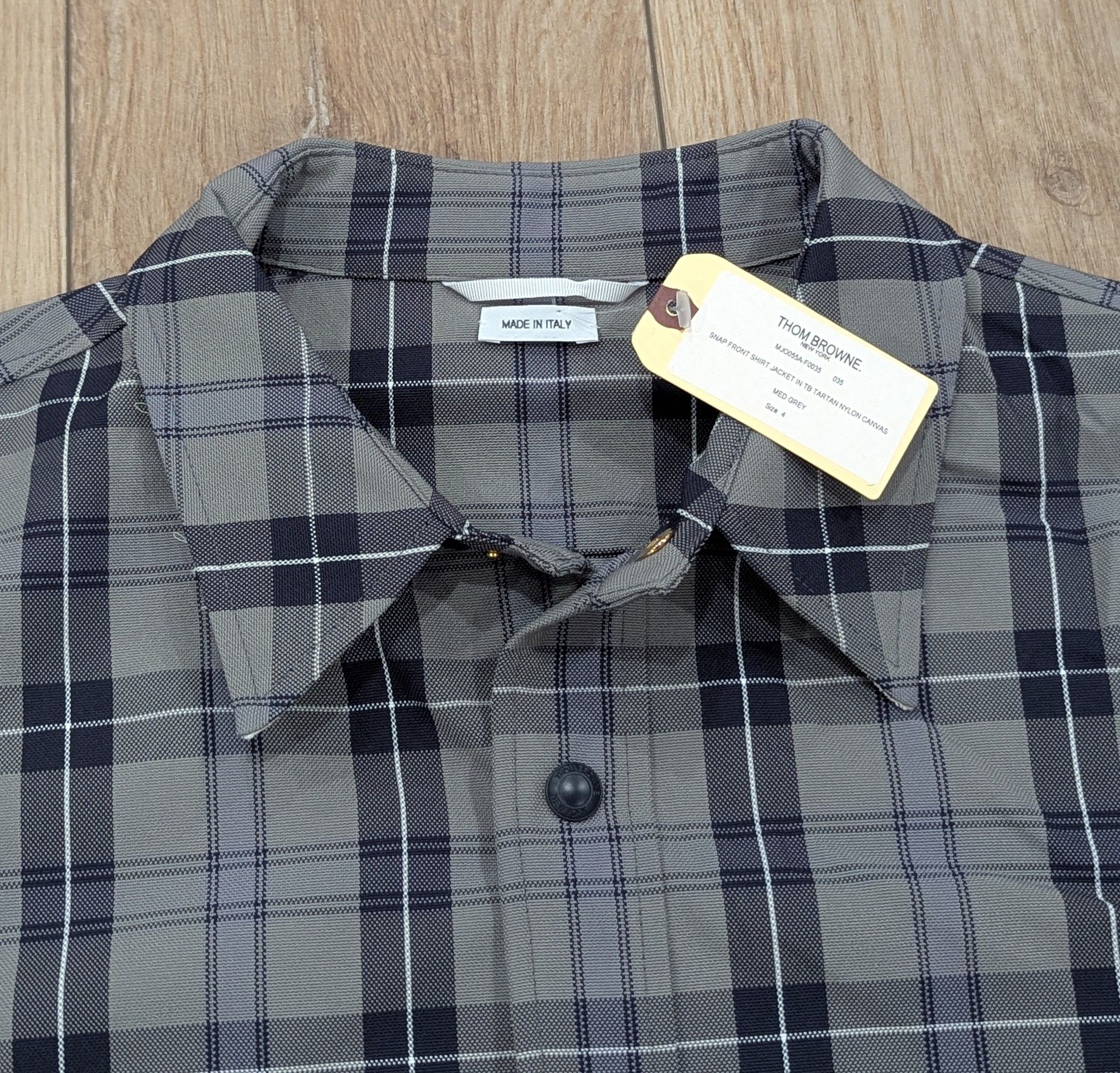 Thom Browne THOM BROWNE Plaid Curved Hem Shacket Shirt Jacket Gray 4 Size US XL / EU 56 / 4 - 2 Thumbnail