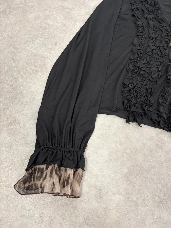 Roberto Cavalli 2000s Roberto Cavalli Black Ruched Cuff Wrapped Blouse Size S / US 4 / IT 40 - 7 Thumbnail