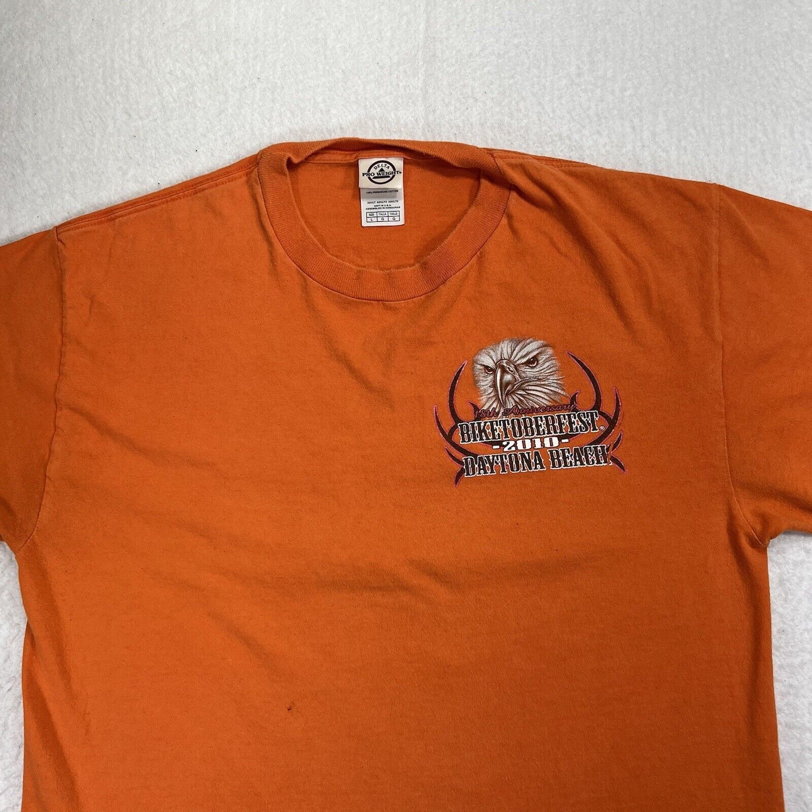 Delta Daytona Beach 2010 Biketoberfest Large Orange Graphic TShirt Size US L / EU 52-54 / 3 - 2 Thumbnail