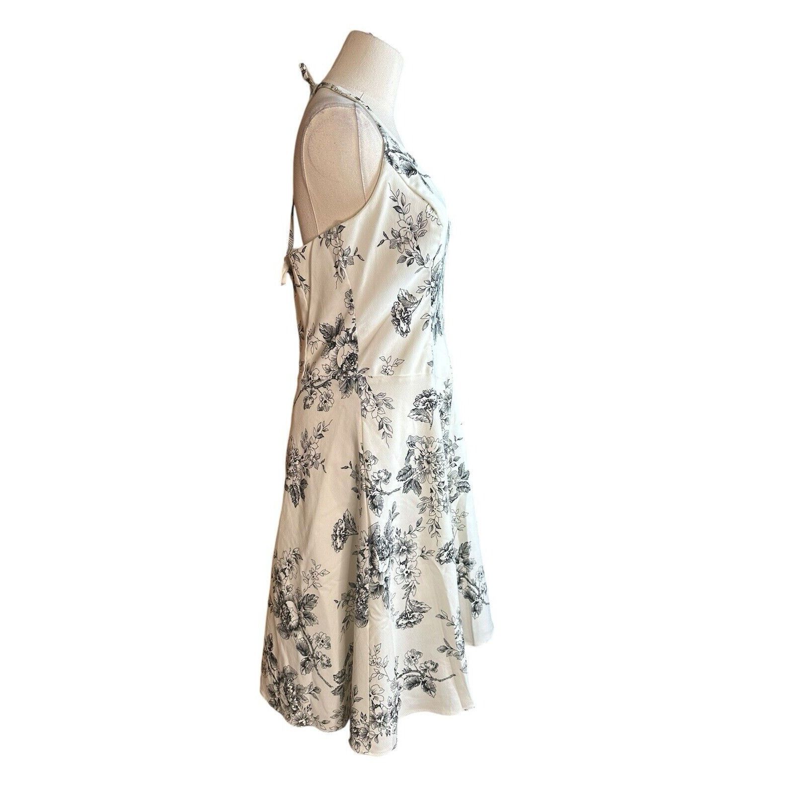 Other Y2K B Smart White Floral Halter Dress V Neck Full Skirt 7/8 Size M / US 6-8 / IT 42-44 - 6 Thumbnail