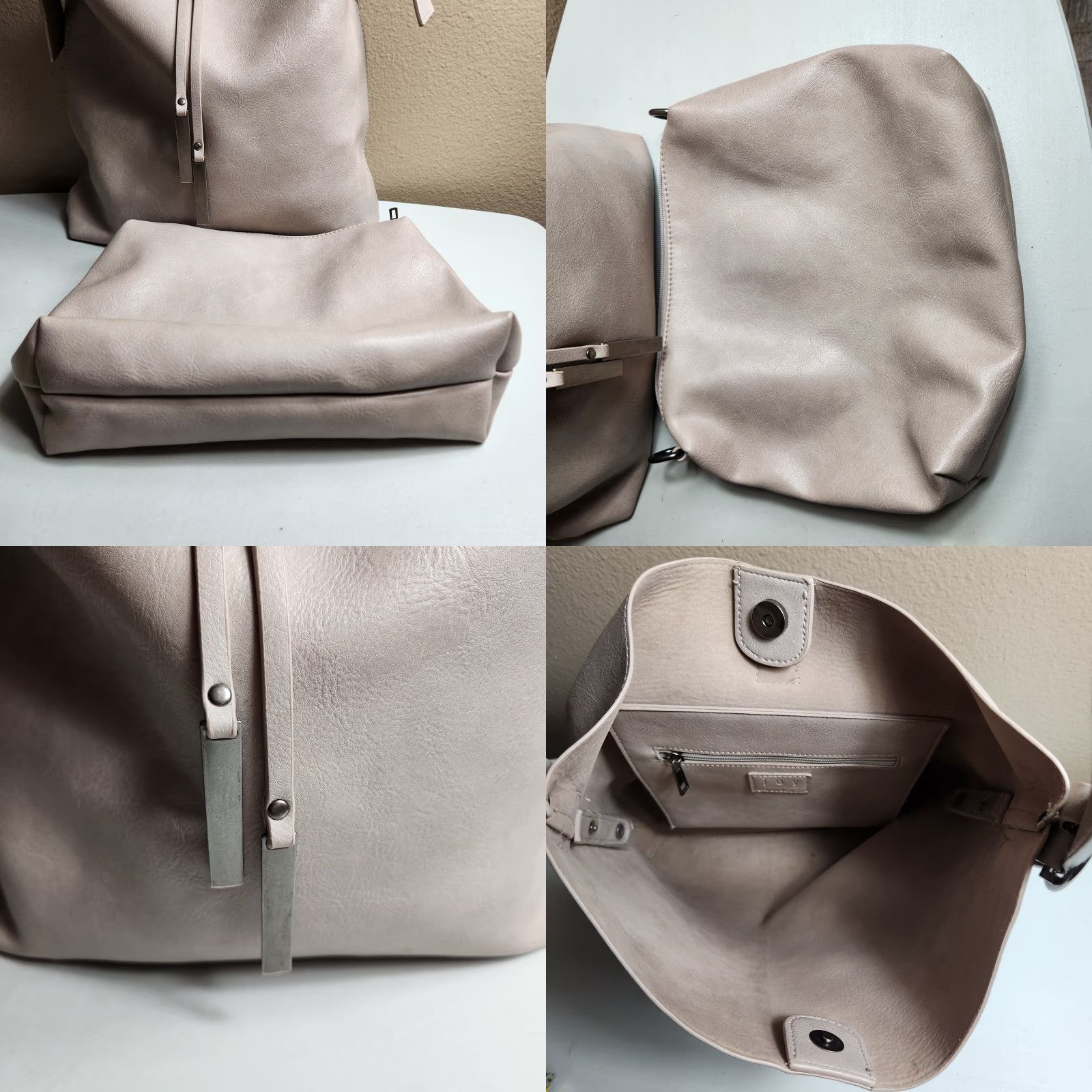 Vintage Joy Susan Tote Bag Beige Large 2-In-1 Convertible Vegan Leather Single Strap Womens Bag Size ONE SIZE - 8 Thumbnail