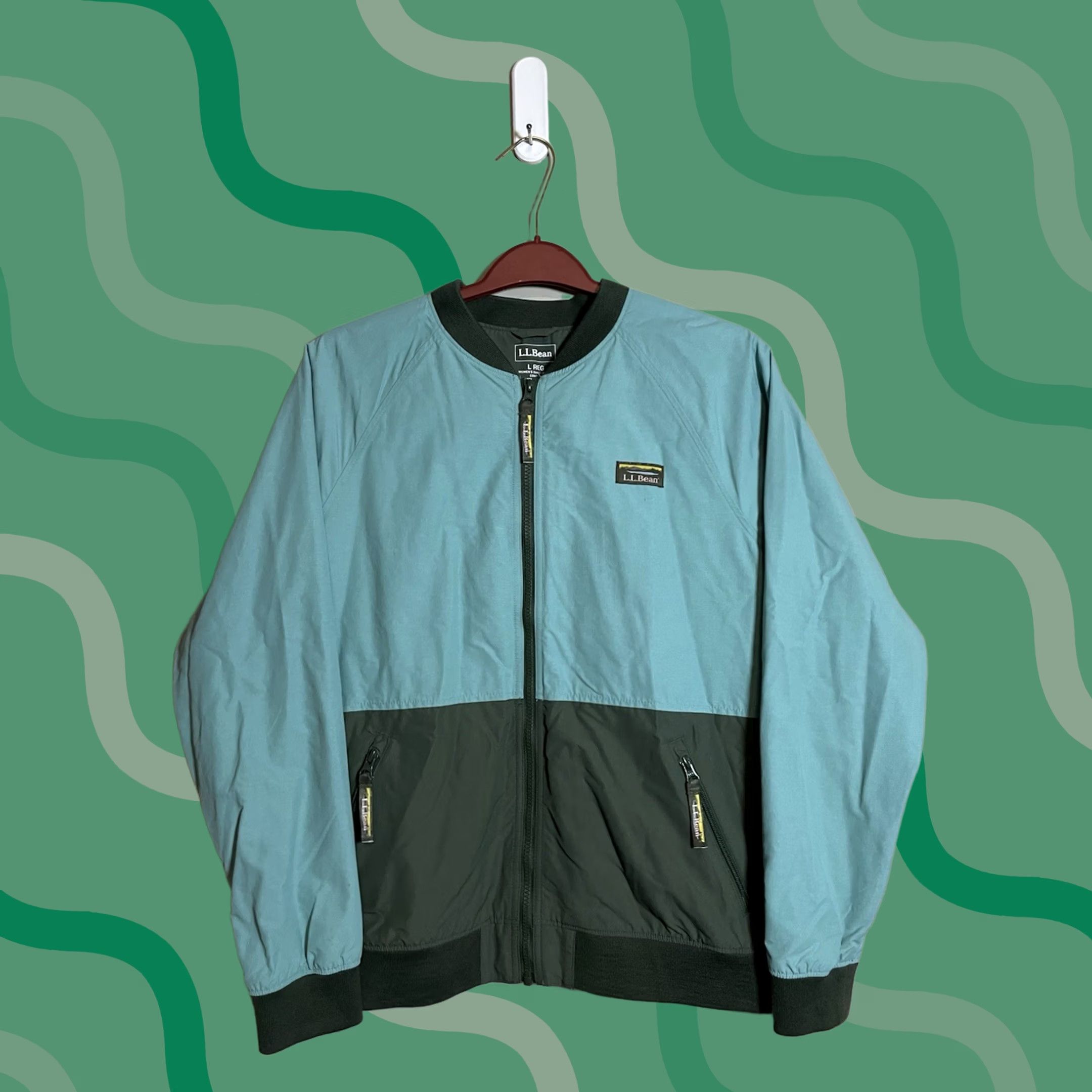Vintage L.L. Bean Womens Bomber Jacket Fleece Lining Zip Pockets Stand-Up Collar Ocean Teal Large (D448) Size L / US 10 / IT 46 - 1 Thumbnail