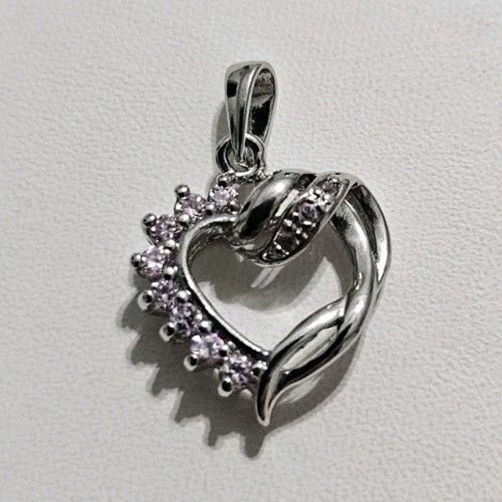 Other Sterling Silver 925 Pink Stone Heart Pendant Charm Size ONE SIZE - 2 Thumbnail