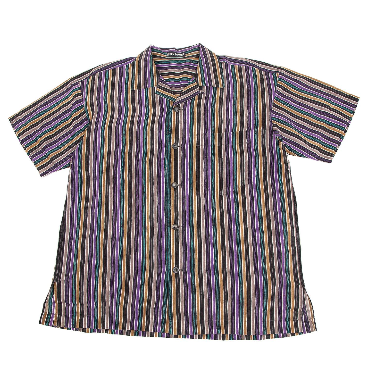Issey Miyake Cotton Stripe Short Sleeve Shirt Multi M Size US M / EU 48-50 / 2 - 1 Thumbnail