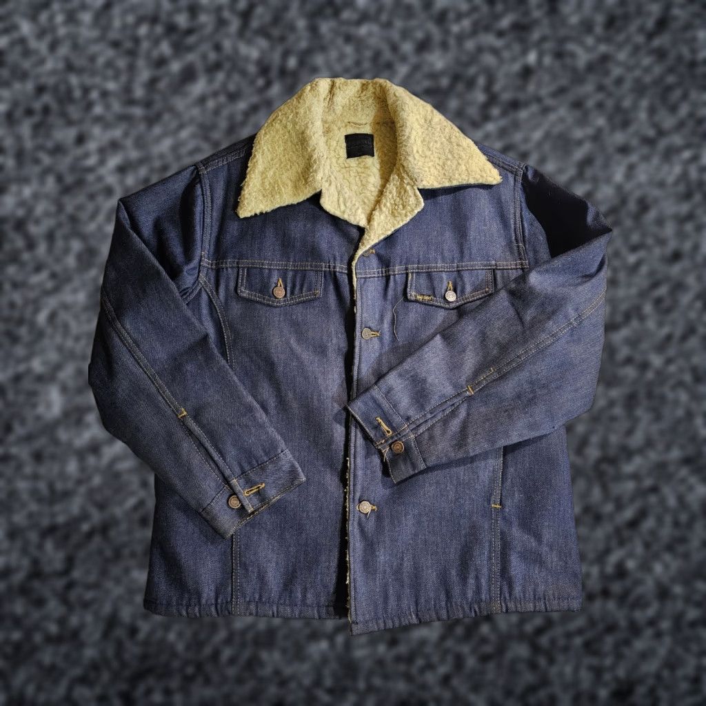 Sears VINTAGE Sears Roebucks Denim Sherpa Lined Chore Jacket Button Up Men's 46 R Blue Denim Jacket Western USA 80s Mens Size US S / EU 44-46 / 1 - 1 Thumbnail