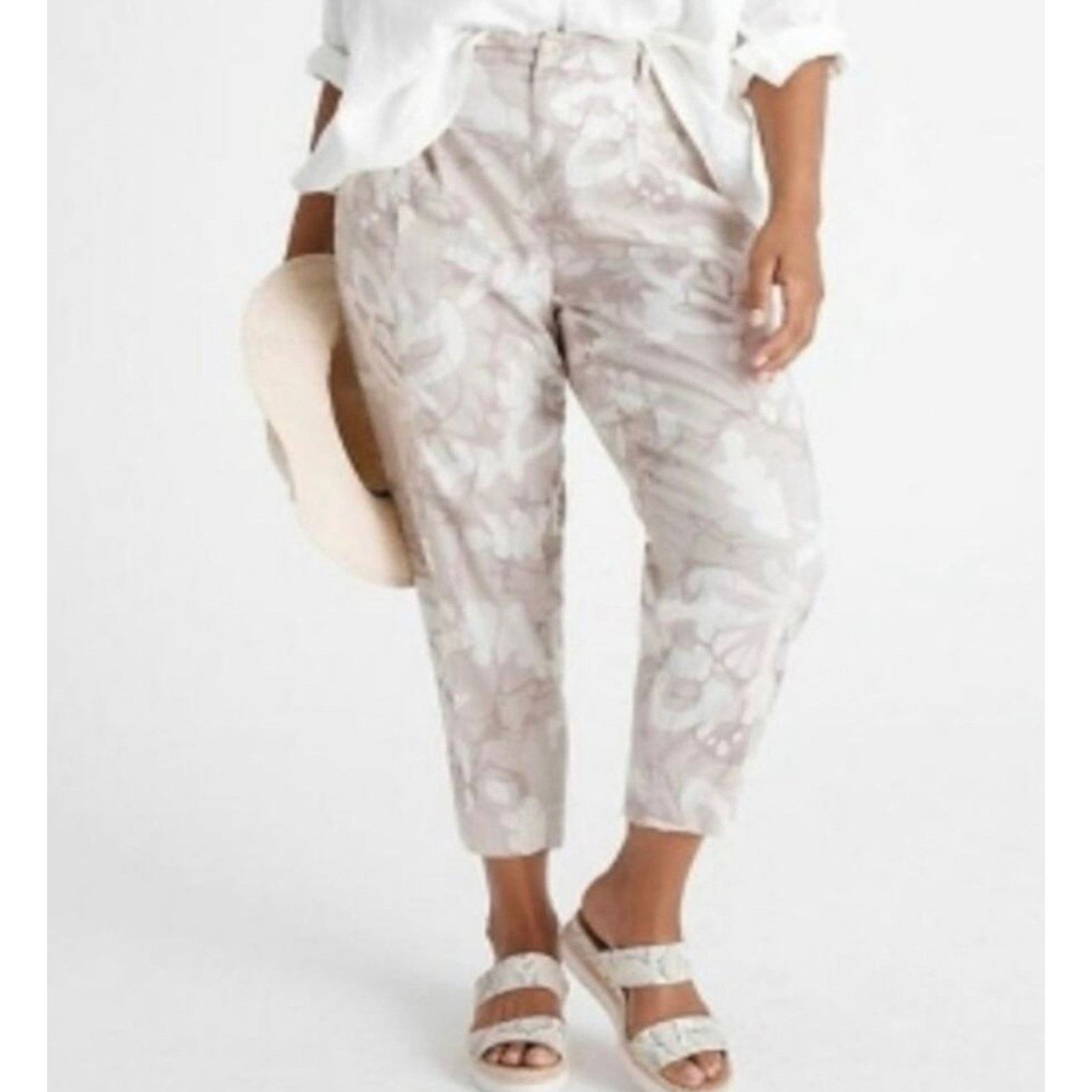 Anthropologie Anthropologie Pants Frannie Linen Blend Tapered Camo 20W Size 40" / US 18 - 3 Thumbnail