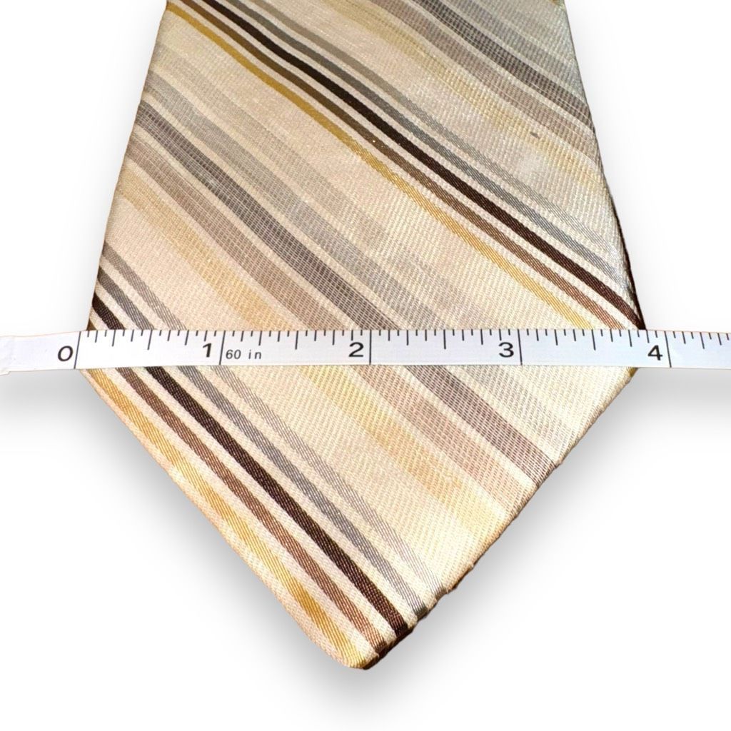 Luciano Barbera Luciano Barbera Tan Striped Handmade Silk & Linen Tie Size ONE SIZE - 2 Thumbnail