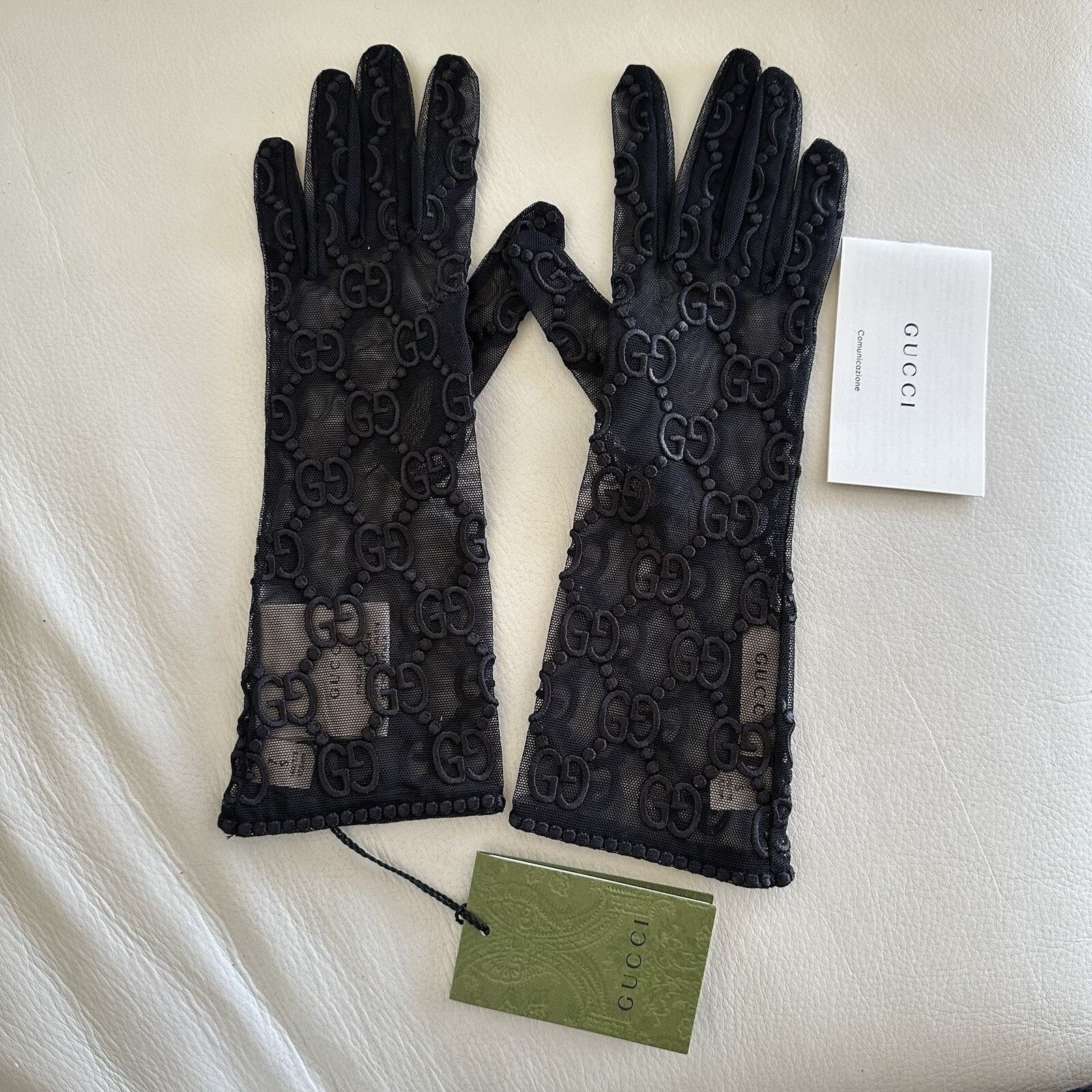 Gucci NWT GUCCI GLOVES TULLE LACE GG BLACK Sz 8.5 / L Size ONE SIZE - 6 Thumbnail
