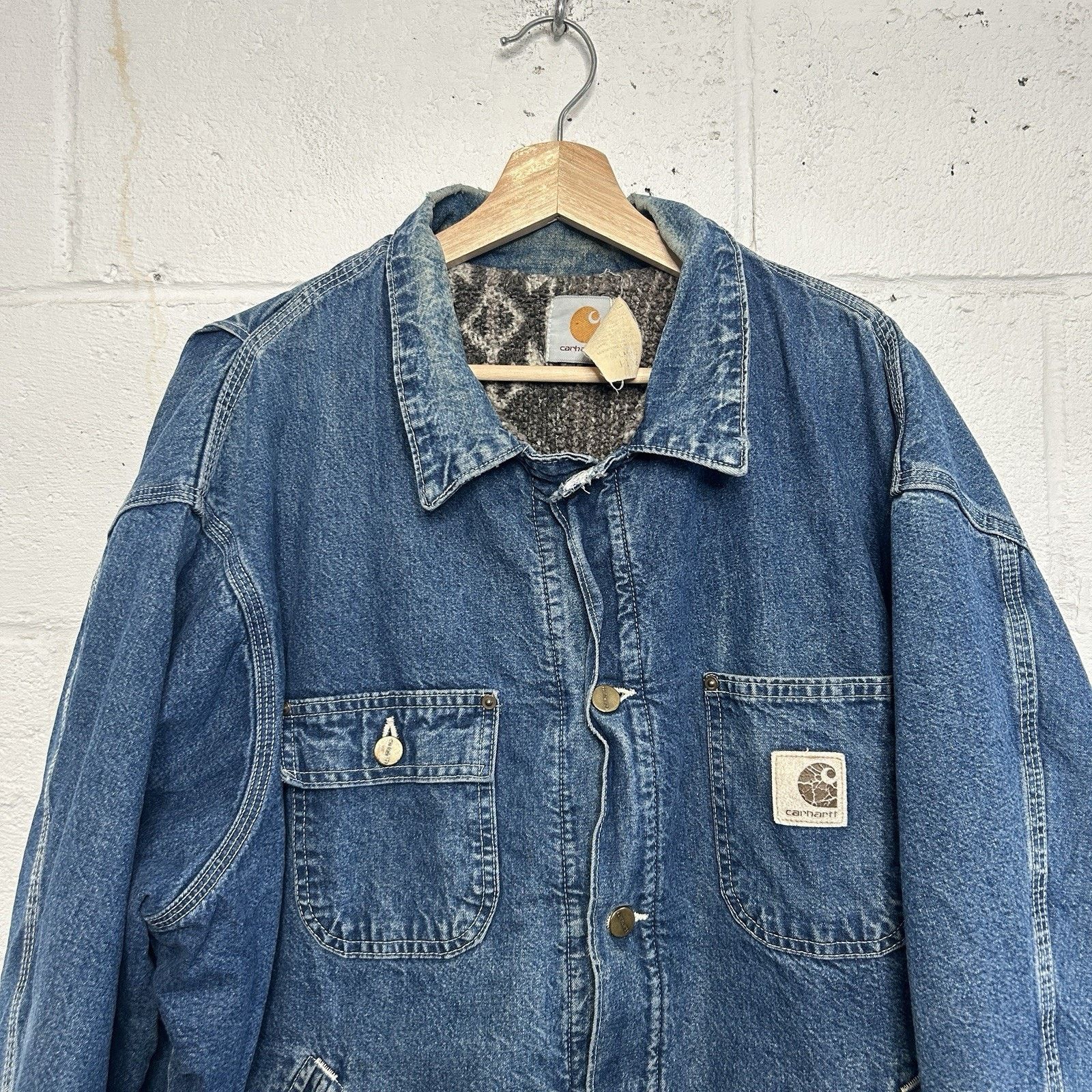 Carhartt Vintage Carhartt Aztec Pile Denim Chore Jacket “Darkstone” Size US XL / EU 56 / 4 - 3 Thumbnail