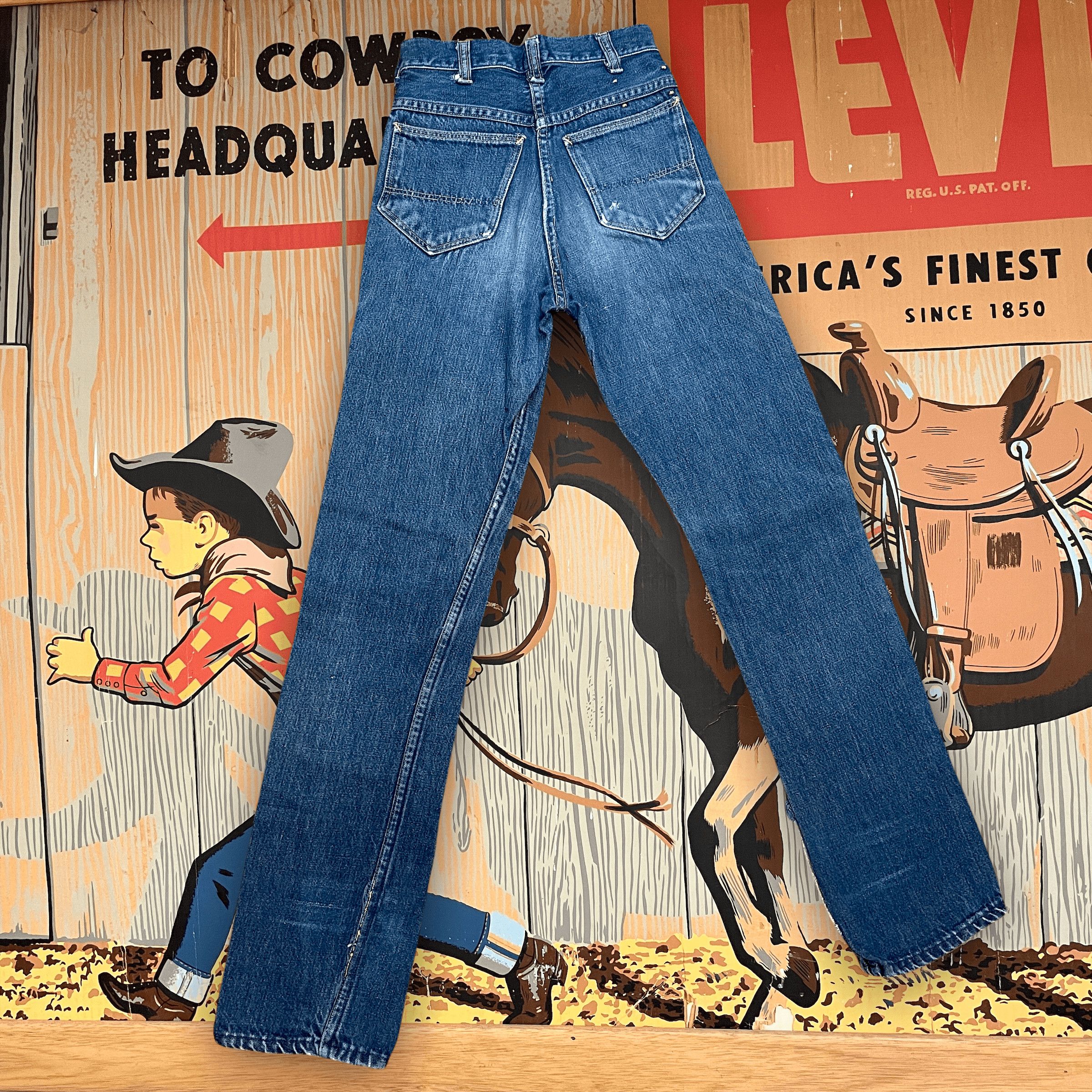 Other Vintage Mid-Century Patched Perfection Circle S High Waisted Ranch Selvedge Denim Jeans Petite/Youth 23" Waist Size 23" - 2 Thumbnail