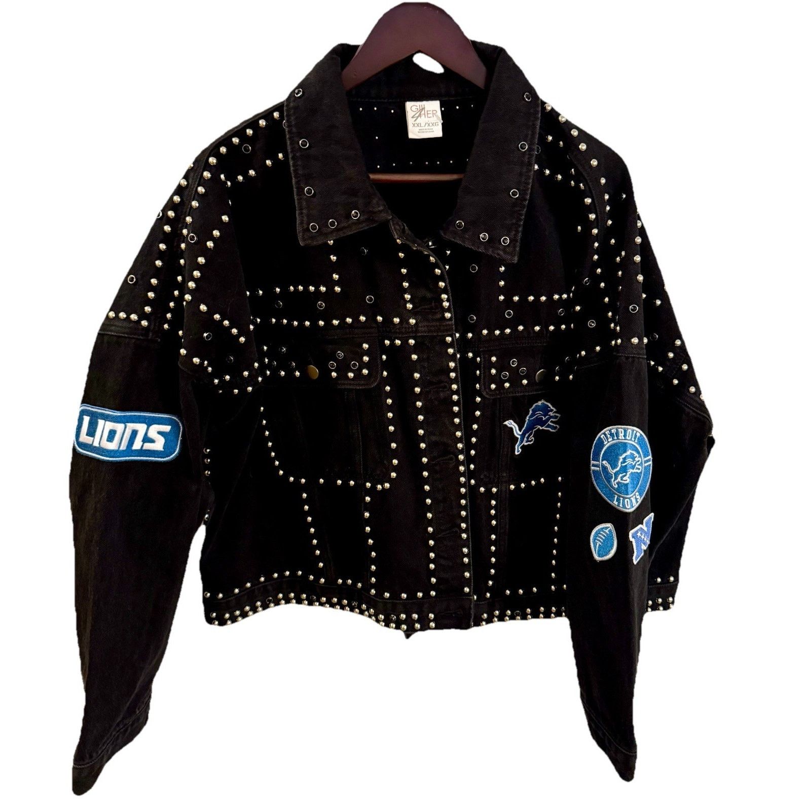 NFL 🦁Detroit Lions NFL Women's XXL Black Denim Jacket Size XXL / US 16-18 / IT 52-54 - 1 Thumbnail