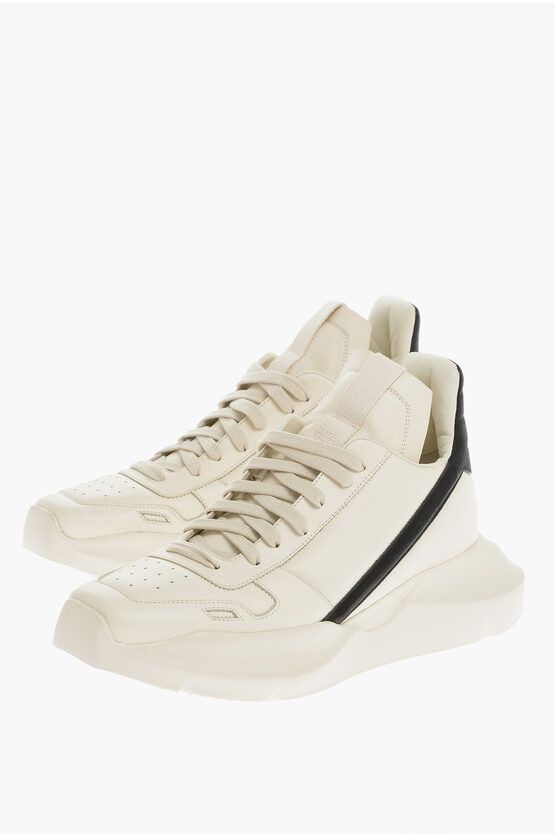 image of Rick Owens Squared Toe Leather Low Top Sneakers in White, Men's (Size 8)