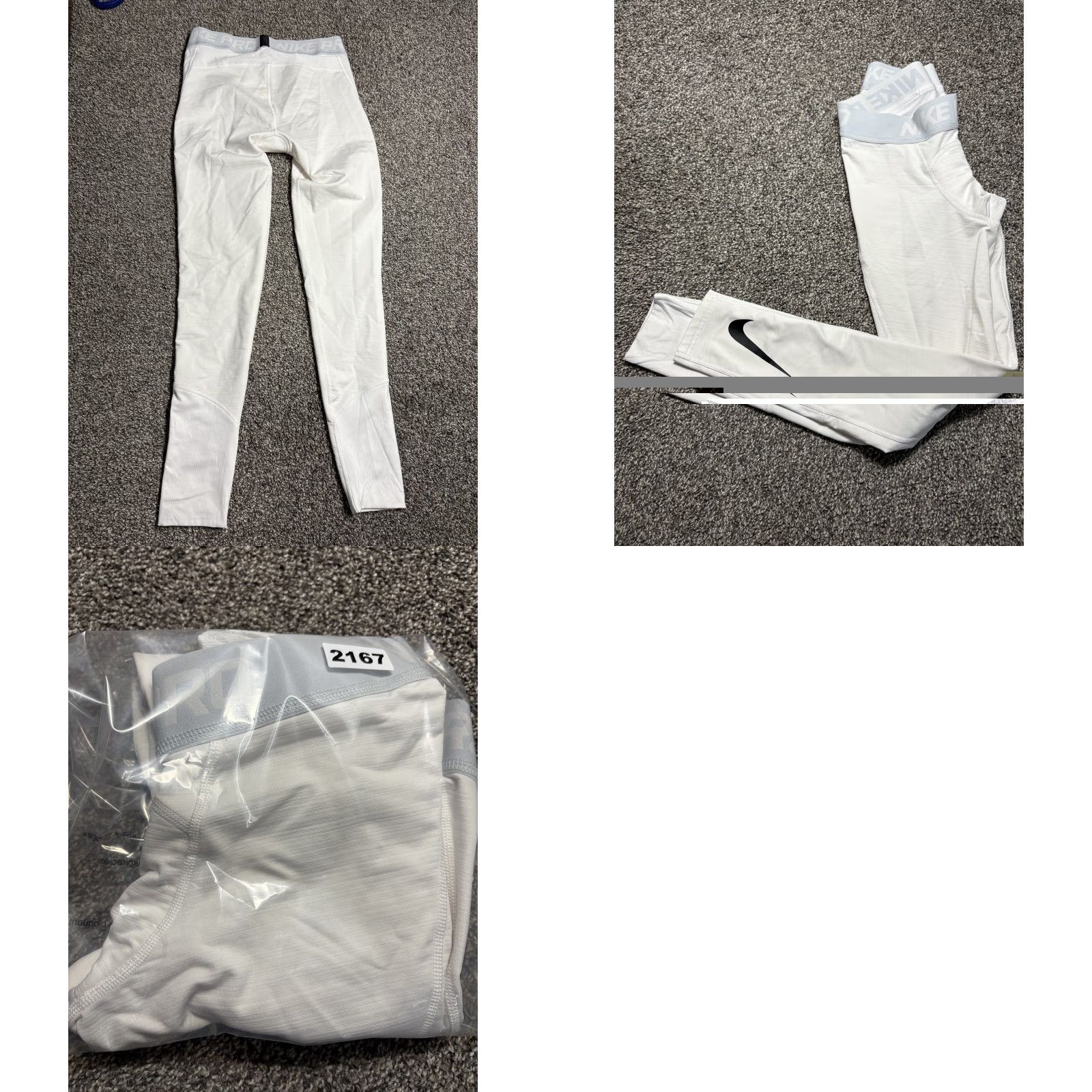 Nike VINTAGE Nike Pro Compression Pants Mens Medium White Running Training 929711 Size US 31 - 8 Thumbnail