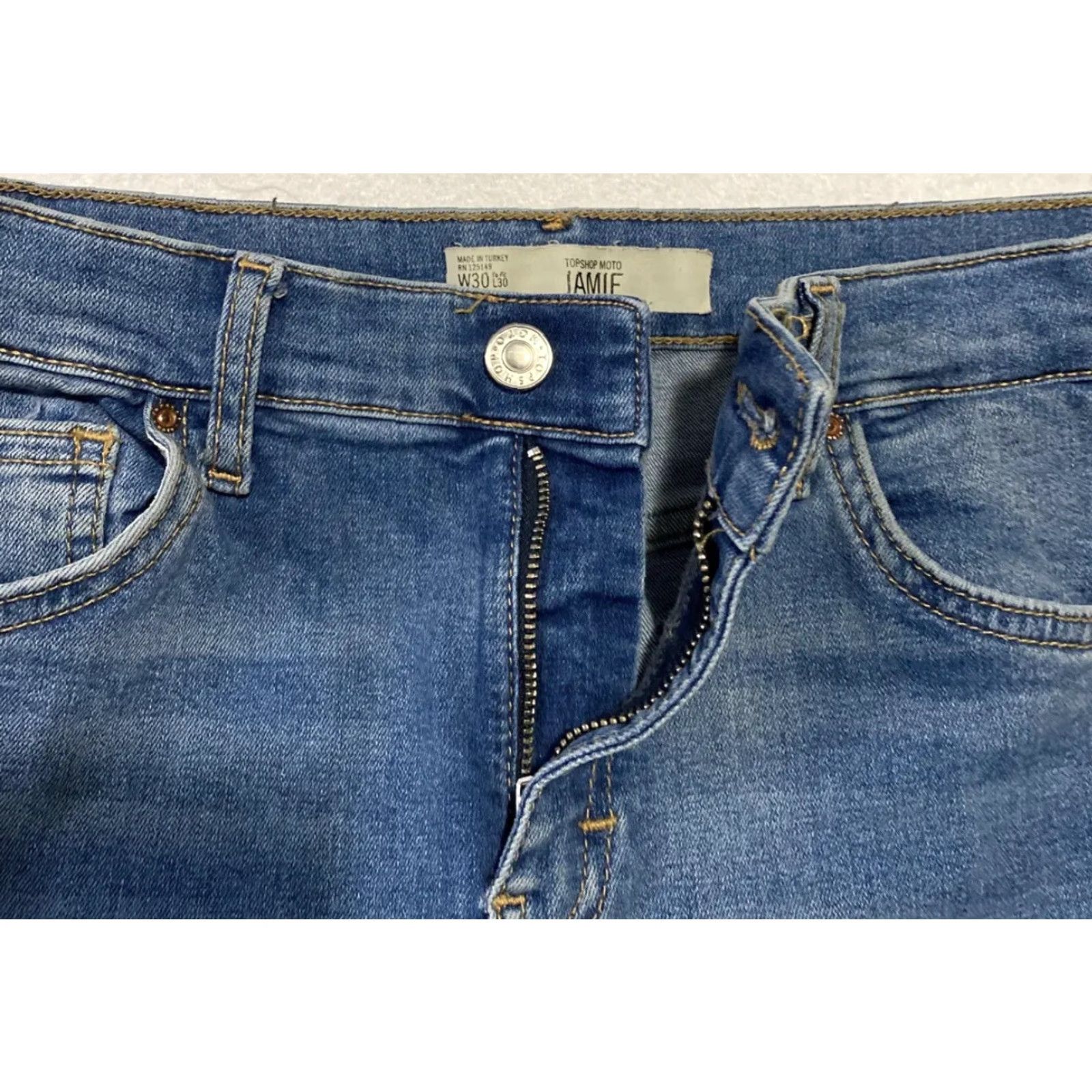 Topshop Topshop Jamie Moto Mid Rise Skinny Jeans Women 30 Blue Denim Slim Jeans 28-10 Regular Inseam 24 Womens Size 30" / US 8 / IT 44 - 3 Thumbnail