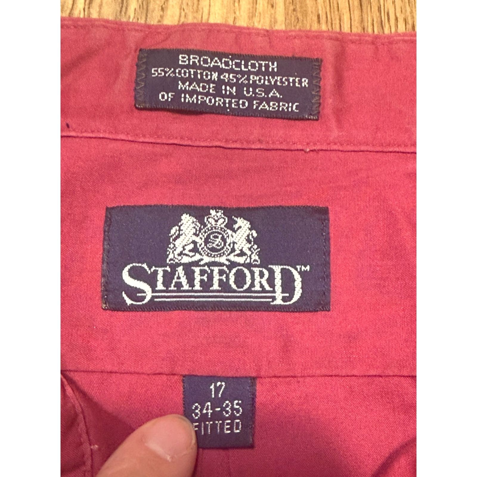 Stafford Stafford Shirt Men's Red Long Sleeve Button-Up Shirt Broadcloth Size US L / EU 52-54 / 3 - 6 Thumbnail