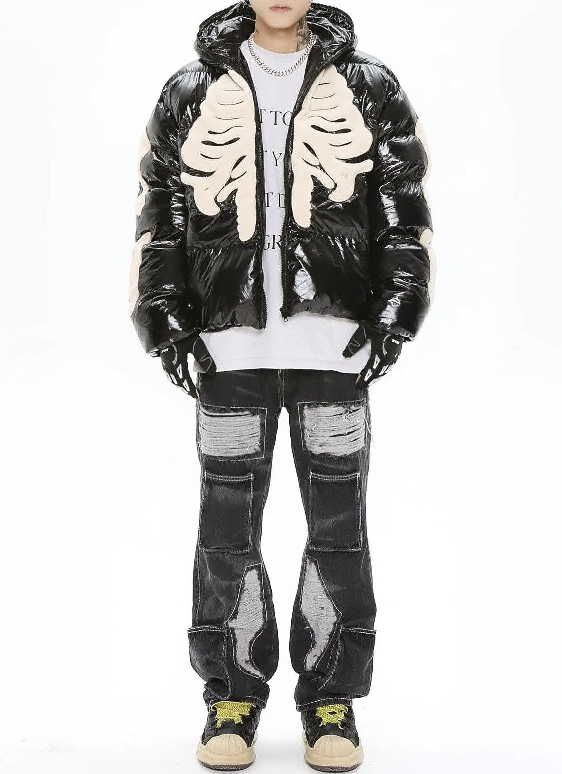 Japanese Brand Skeleton Puffer Jacket Gothic Rock Punk Size US L / EU 52-54 / 3 - 3 Thumbnail