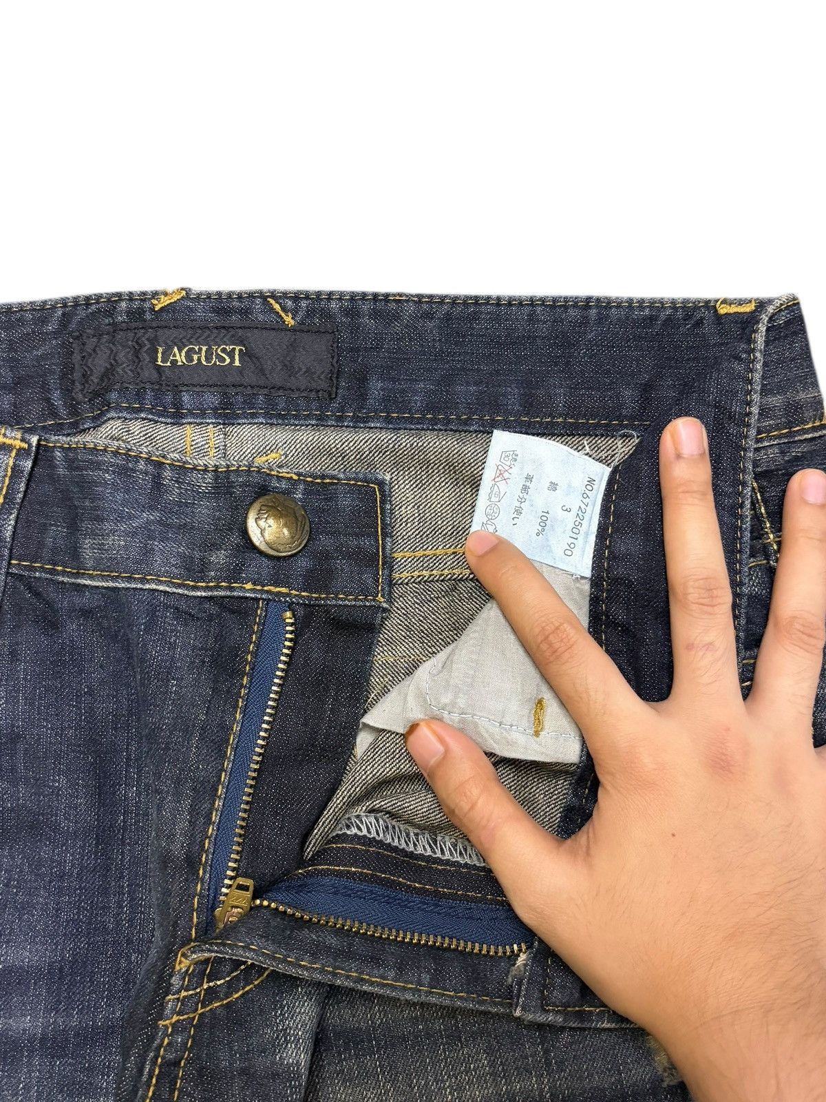 If Six Was Nine Vintage Japanese Lagust Rusty Wash Distress Flare Jeans Size 29" - 5 Thumbnail