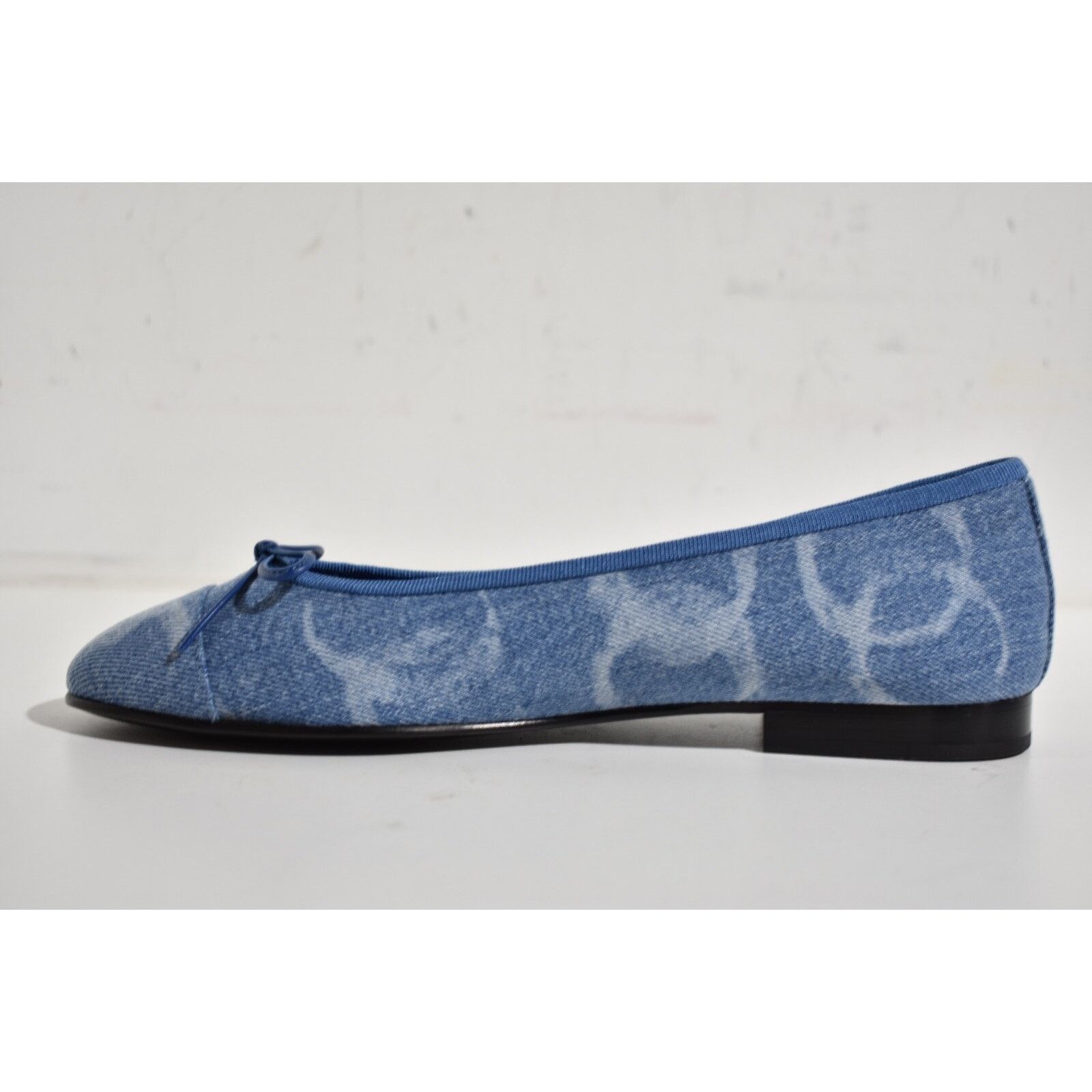 23B Printed Denim CC Logo Bow Tie Ballet Ballerina Flat 39.5