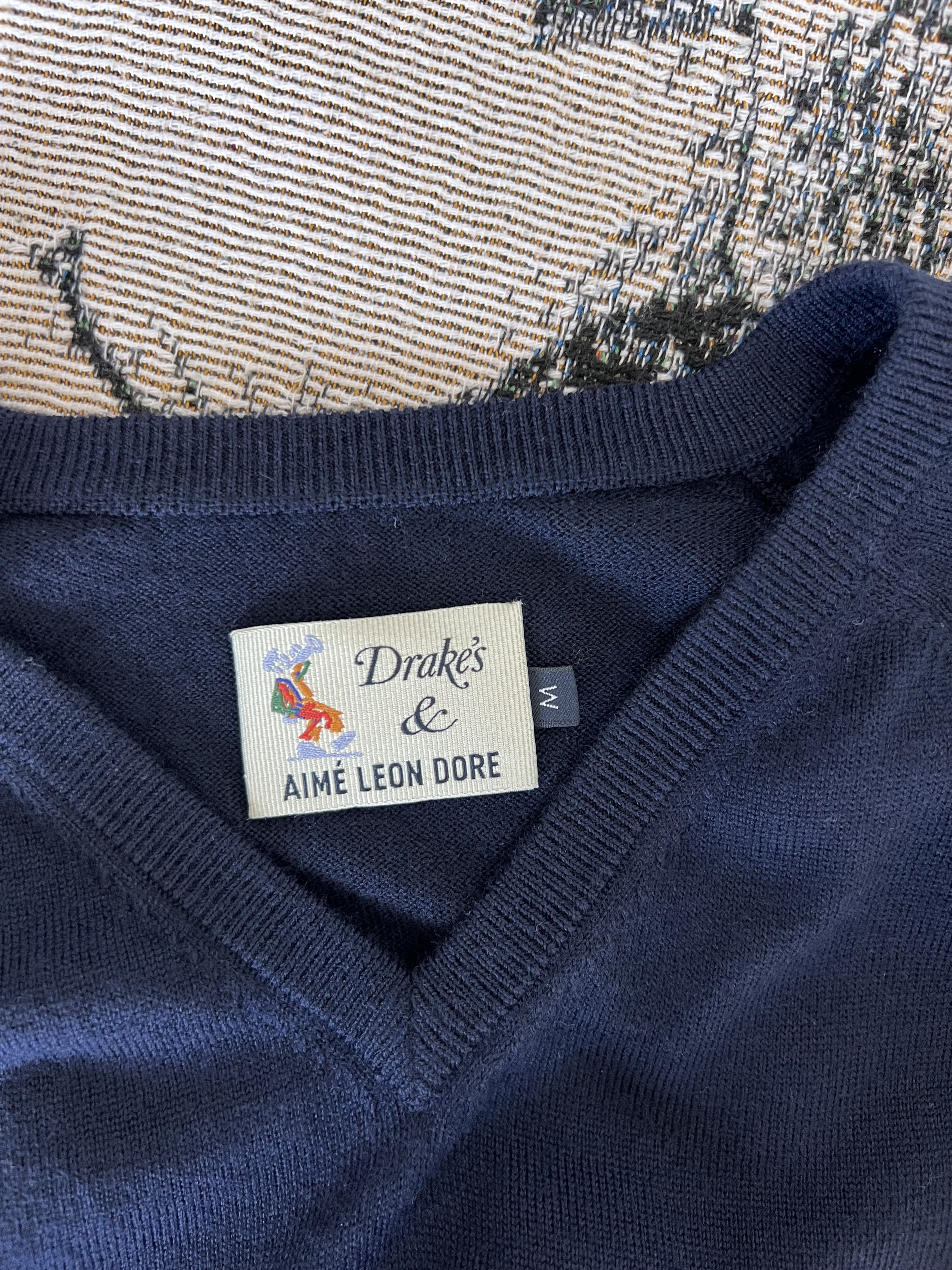 Aime Leon Dore × Drake's Aime Leon Dore Drake's Intarsia V-Neck Sweater in Navy Size US M / EU 48-50 / 2 - 9 Thumbnail