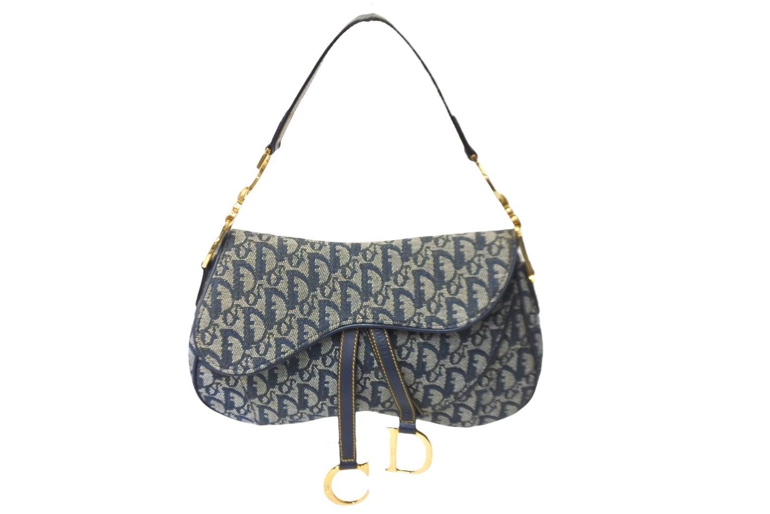 Christian Dior Shoulder Bag Trotter Double Saddle Navy