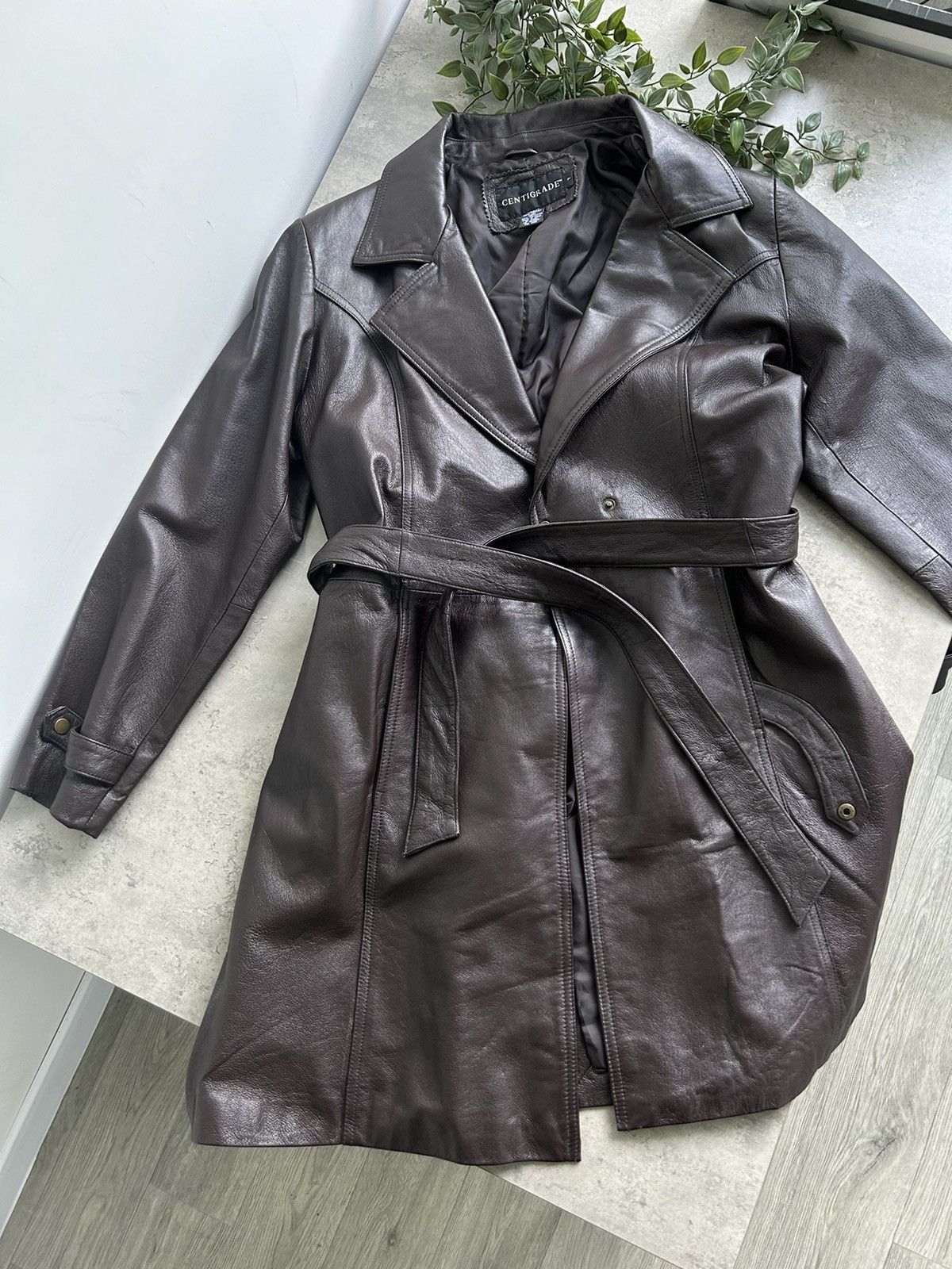 Vintage Vintage 100 % Leather Brown Trench Coat Size L / US 10 / IT 46 - 3 Thumbnail