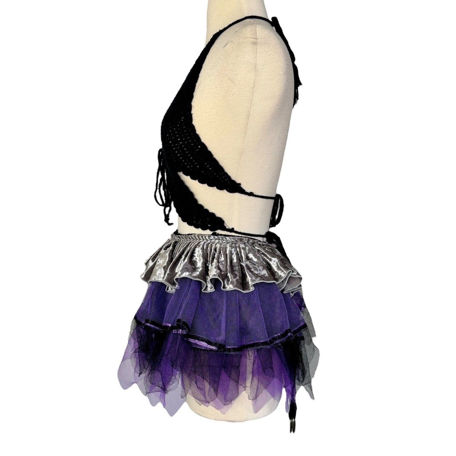 Other Y2K Crochet Butterfly Top Velvet Mesh Tutu Cyberpunk OS Size 32" / US 10 / IT 46 - 10 Thumbnail