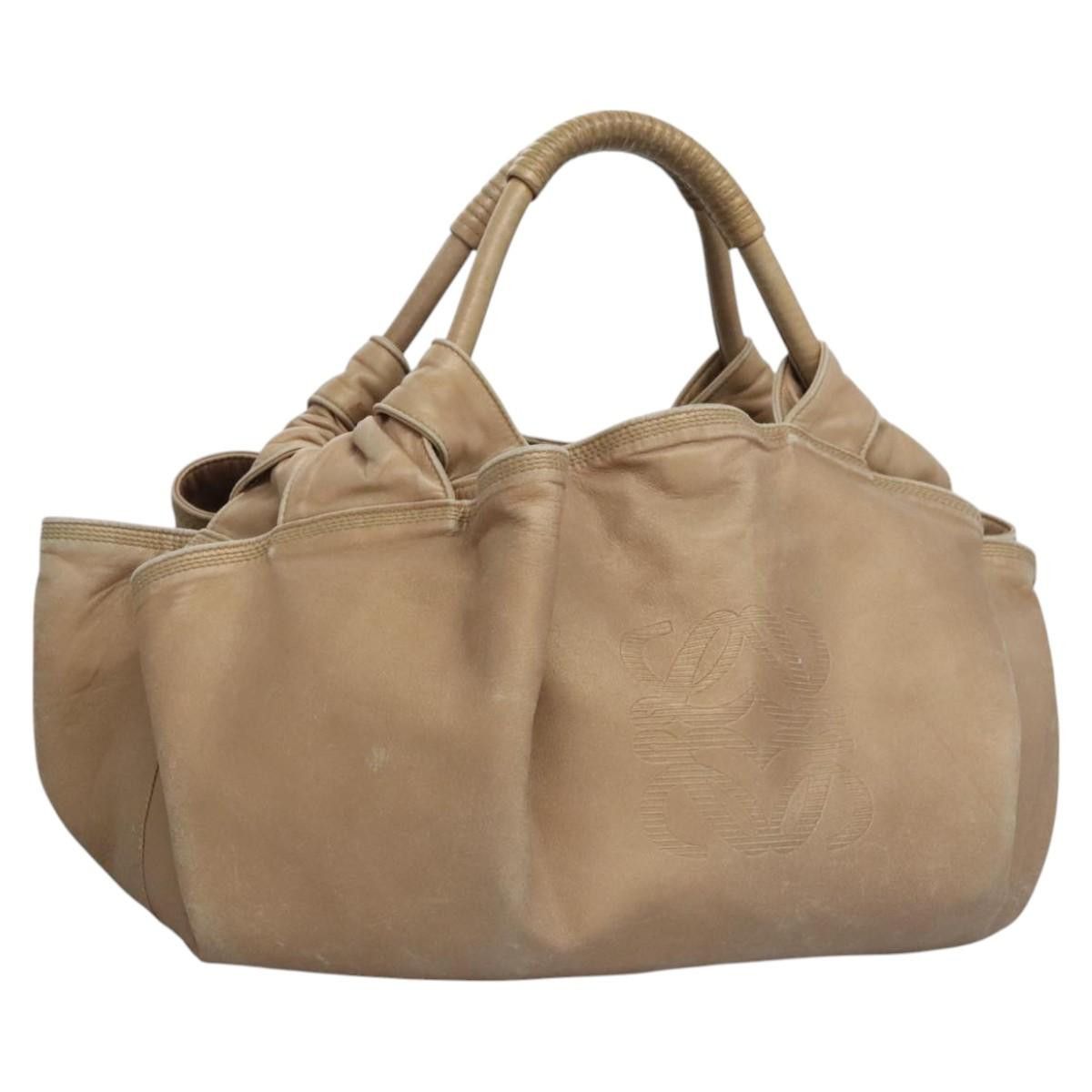LOEWE Nappa Aire Hand Bag Leather Beige Auth hk2146