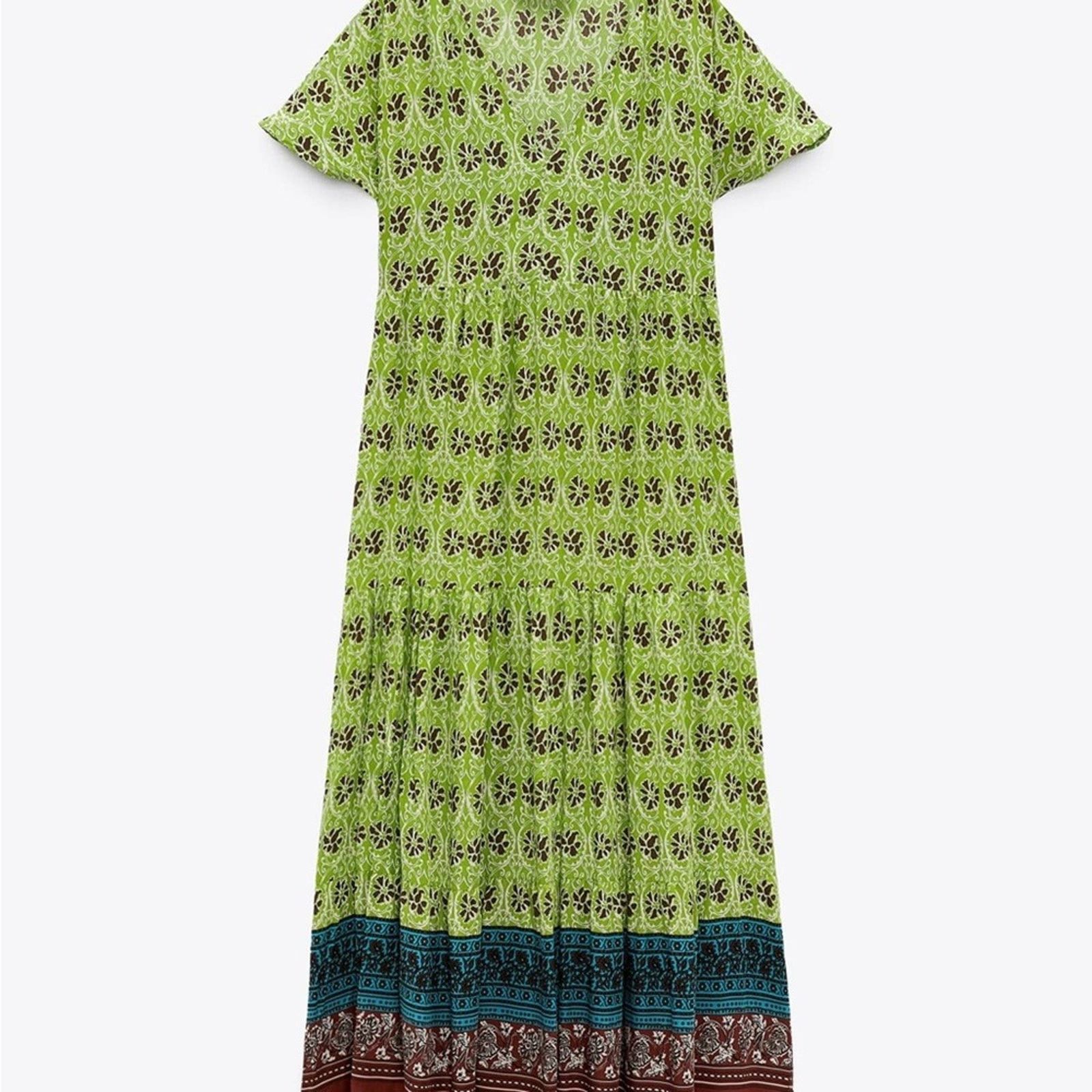 Zara ZARA PRINTED TIERED MIDI DRESS MULTICOLORED Size S / US 4 / IT 40 - 5 Thumbnail