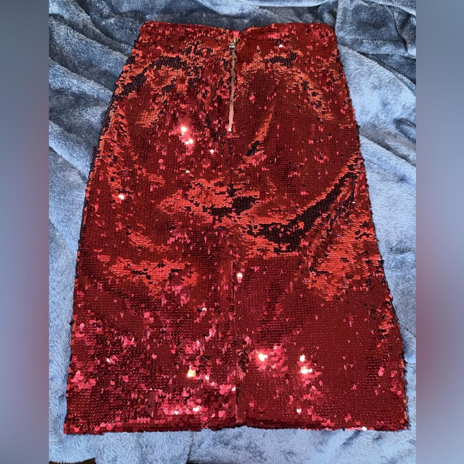 Other Alice + Olivia Red Sequin Pencil Skirt Size 25" / US 0 / IT 36 - 2 Thumbnail