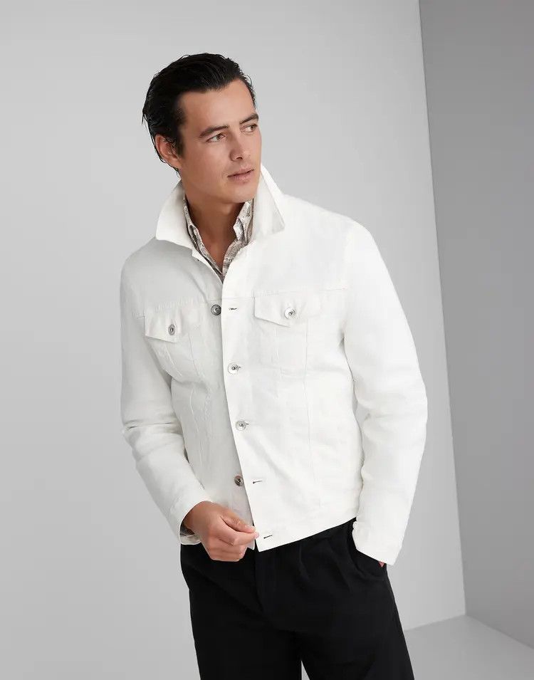 Brunello Cucinelli o1w1db10725 Denim Jacket in White Size US S / EU 44-46 / 1 - 1 Thumbnail