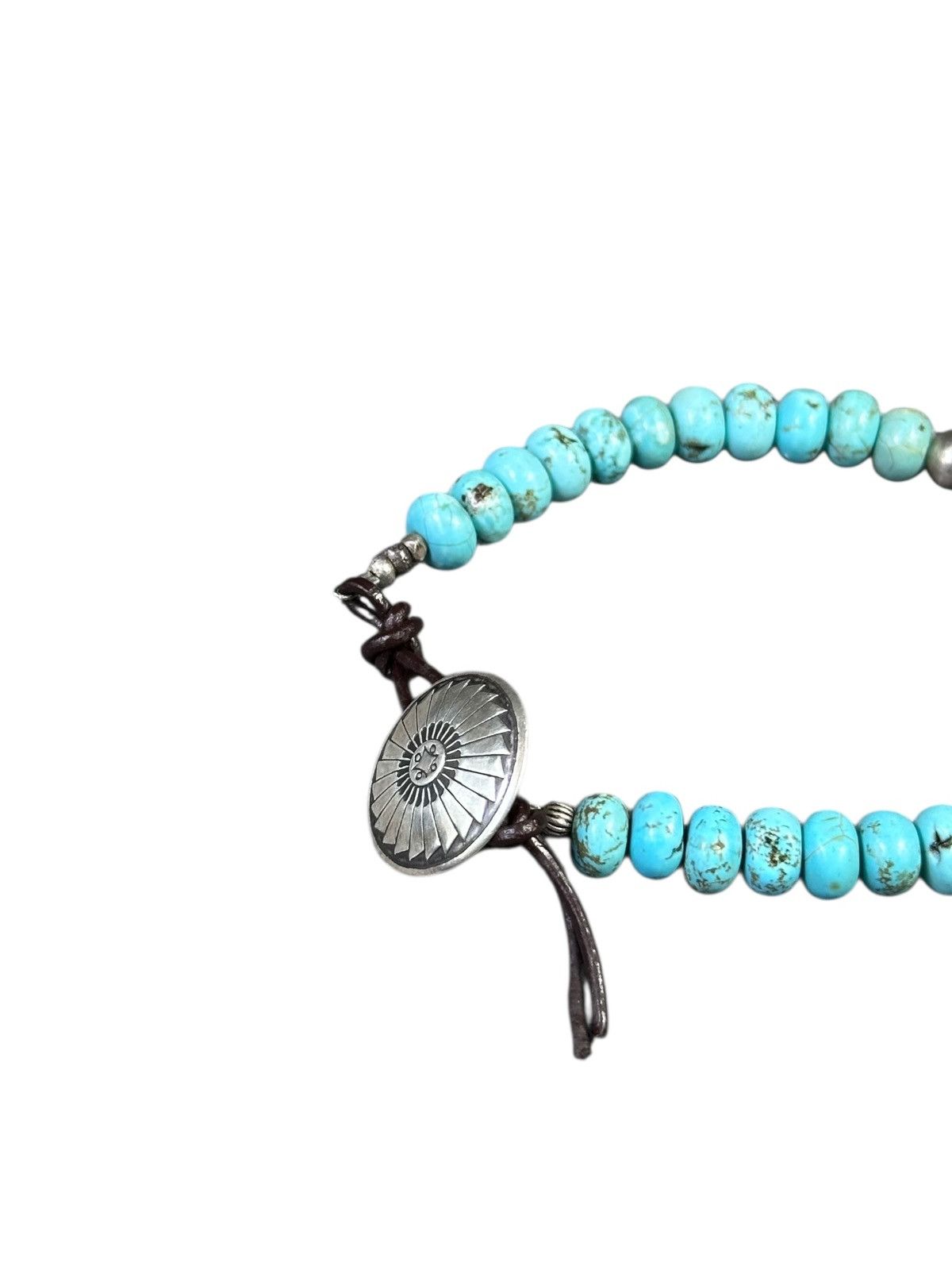 Vintage TURQUOISE WITH SILVER BEADS AND NAVAJO CONCHO CLASP BRACELET Size ONE SIZE - 9 Thumbnail