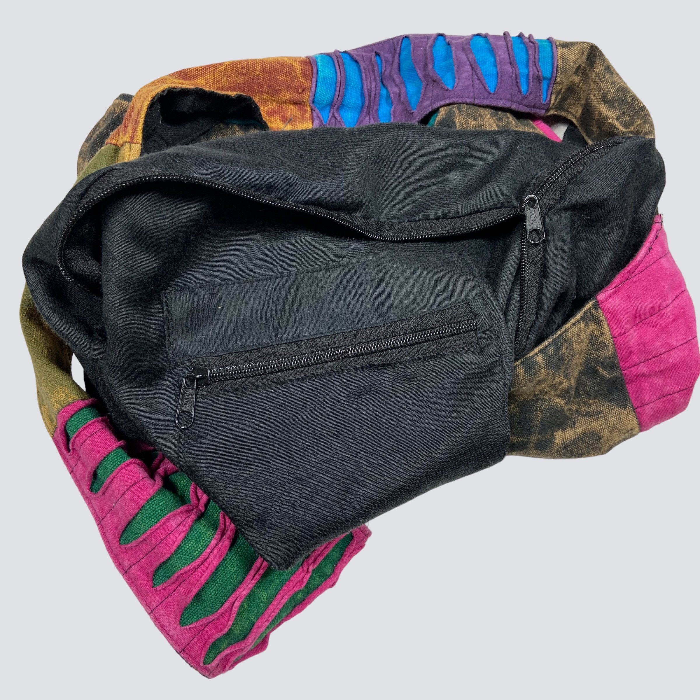 Vintage REWORKED LSD BUTTERFLY HANDMADE 1990s RASTA BAG - № 6035 Size ONE SIZE - 5 Thumbnail