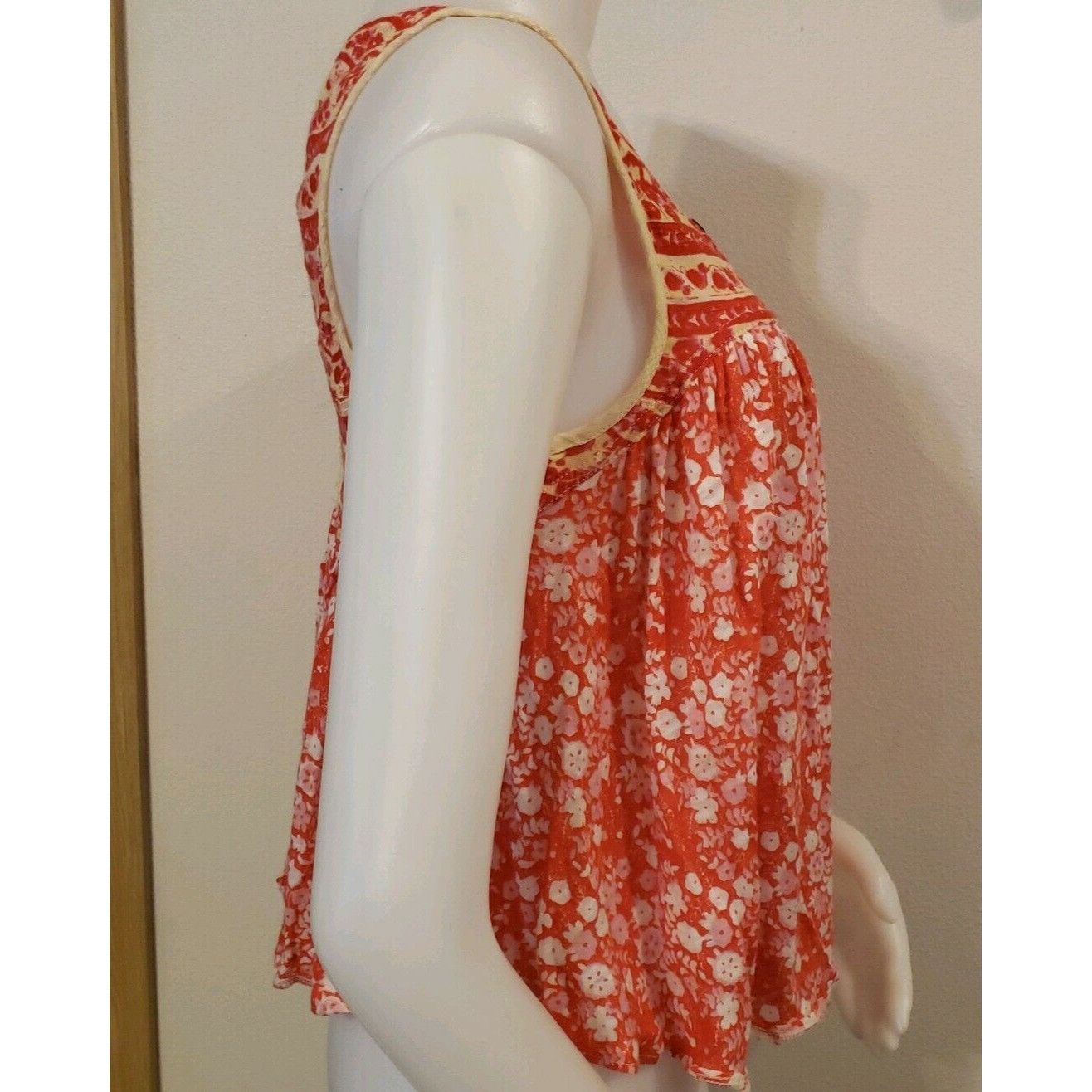 Free People Free People Linen Blend Top Womens XS Swing Orange Floral Sl Size XS / US 0-2 / IT 36-38 - 7 Thumbnail