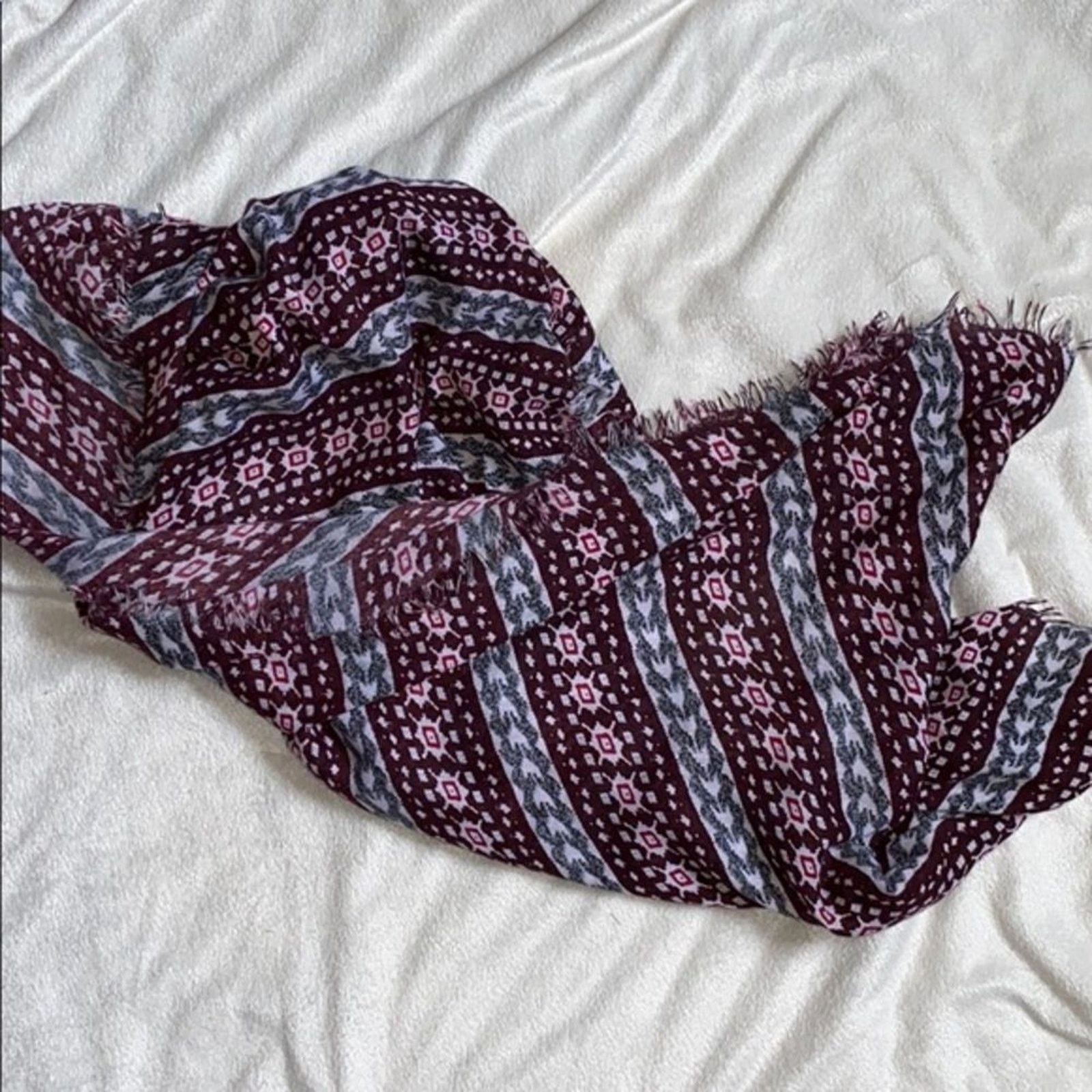Other Bohemian Burgundy & Gray Aztec Print Scarf | Sz OS Size ONE SIZE - 2 Thumbnail