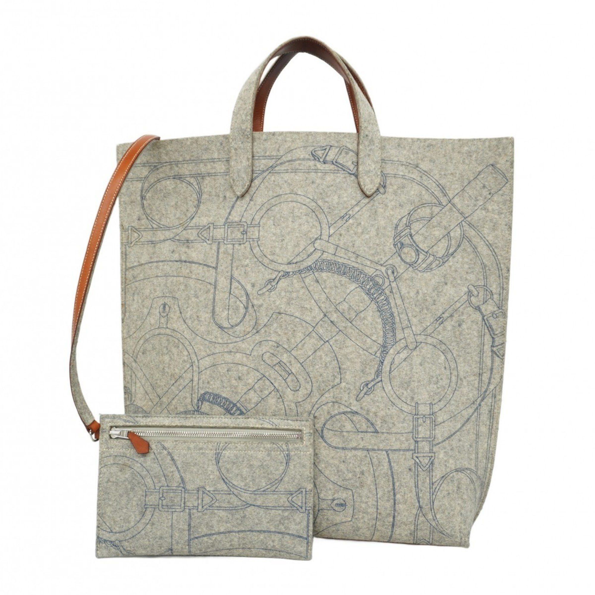 Hermes Tote Bag Karimi Gm Felt Grey L Engraved Men's Women's