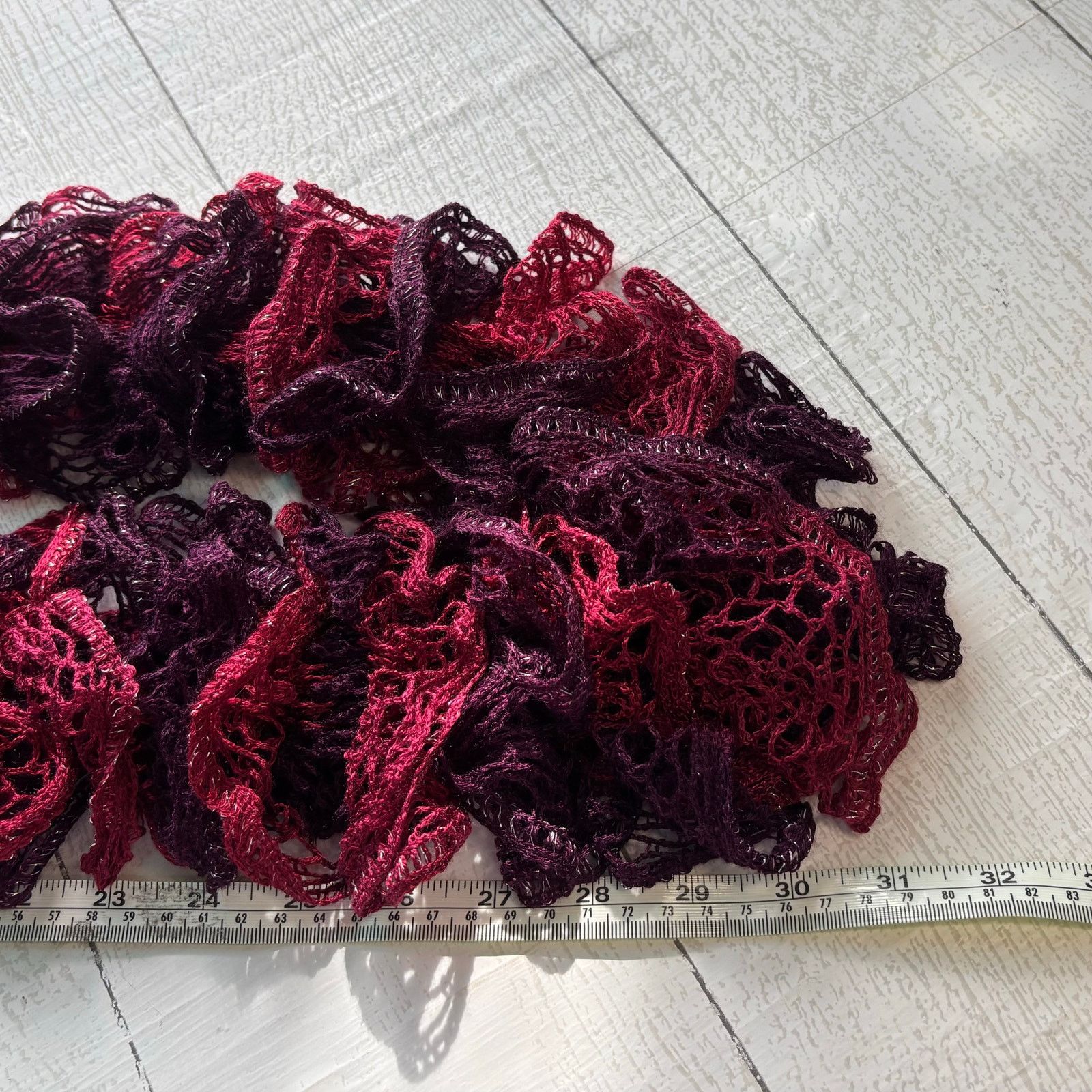 Handmade Handmade Crocheted Ruffle Red Purple Scarf Silver Accents Size ONE SIZE - 4 Thumbnail