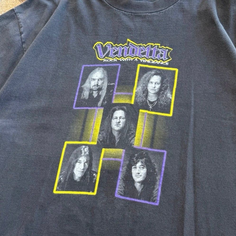 Hanes VINTAGE Vendetta German Metal Band T-Shirt XL Black Men Short Sleeve 90s Rock Music Casual Size US XL / EU 56 / 4 - 2 Thumbnail