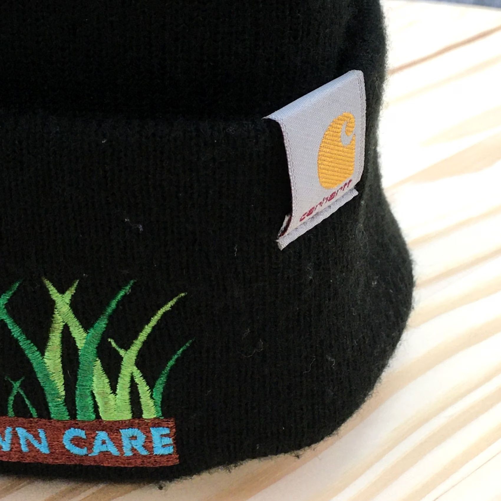 Carhartt Carhartt Beanie Hat Mens One Size Black Embroidered Logo River City Lawn Care Knit Cap Size ONE SIZE - 7 Thumbnail