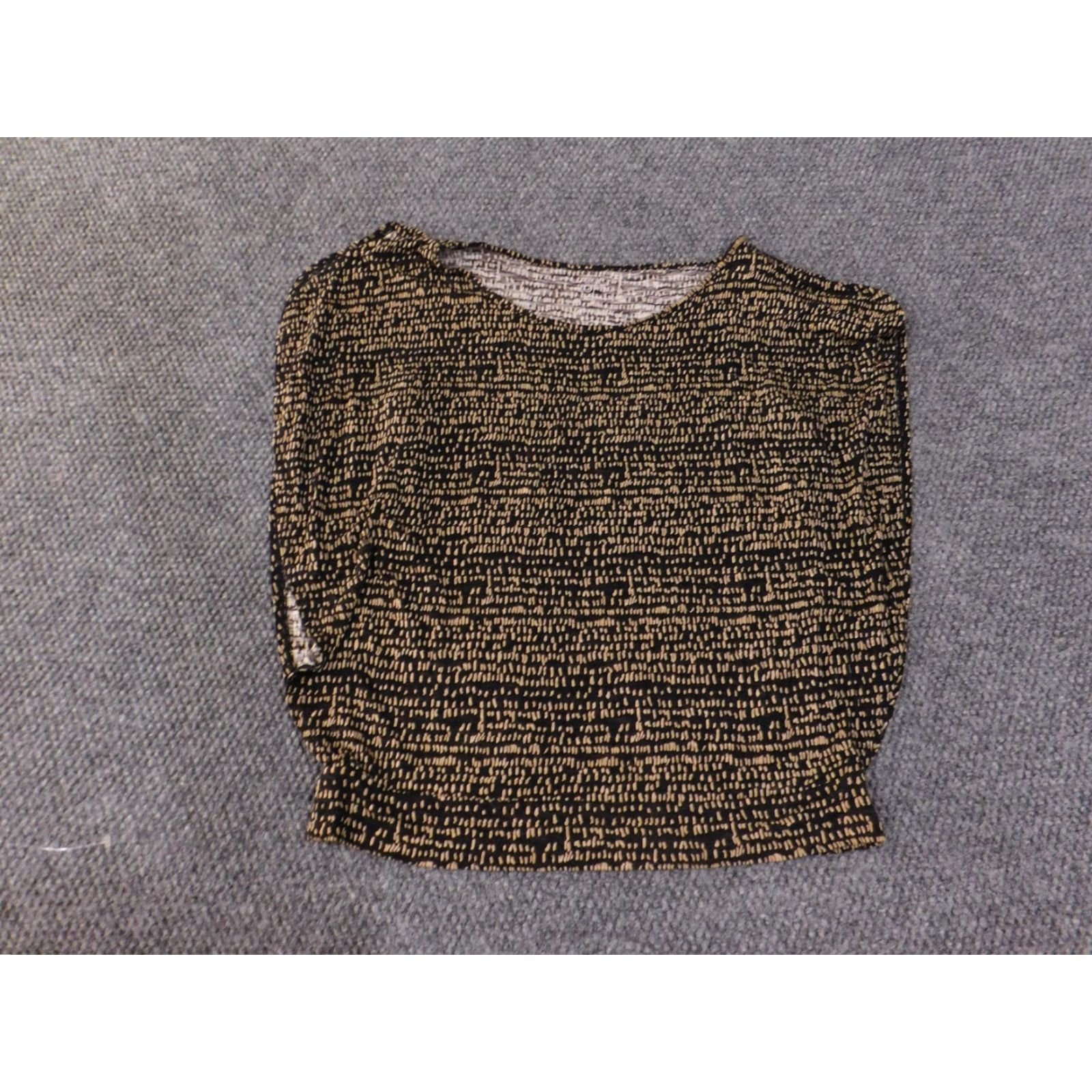 Loft VINTAGE LOFT Shirt Womens Medium Black Beige Abstract Print Boat Neck Dolman Size M / US 6-8 / IT 42-44 - 2 Thumbnail