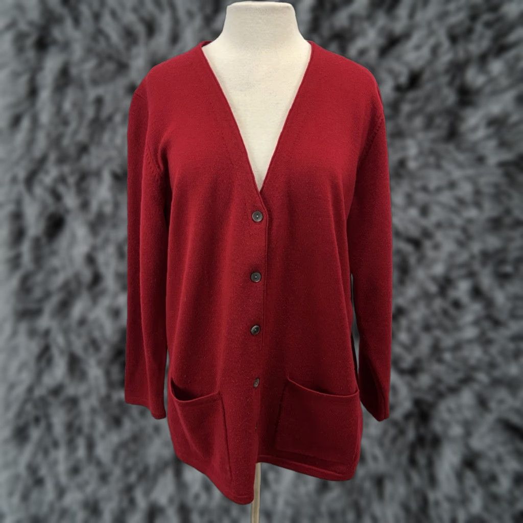 Charter Club VINTAGE Charter Club Cardigan Wool Red V-Neck L Women’s 90s Classic Holiday Knit Sweater Size L / US 10 / IT 46 - 1 Thumbnail