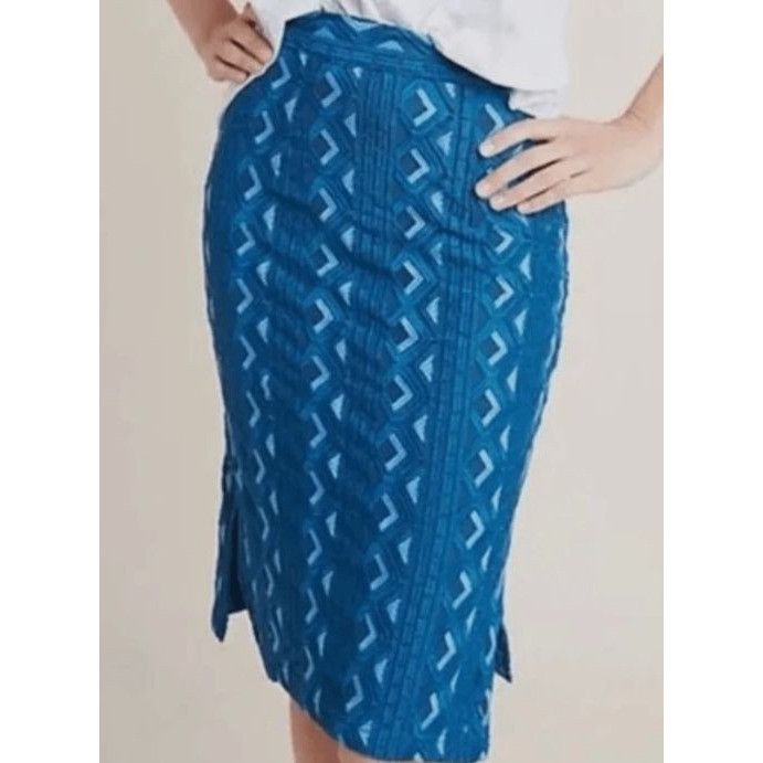Anthropologie NWT Anthropologie Sienna Embroidered Pencil Skirt Turquoise Size 32" / US 10 / IT 46 - 1 Thumbnail