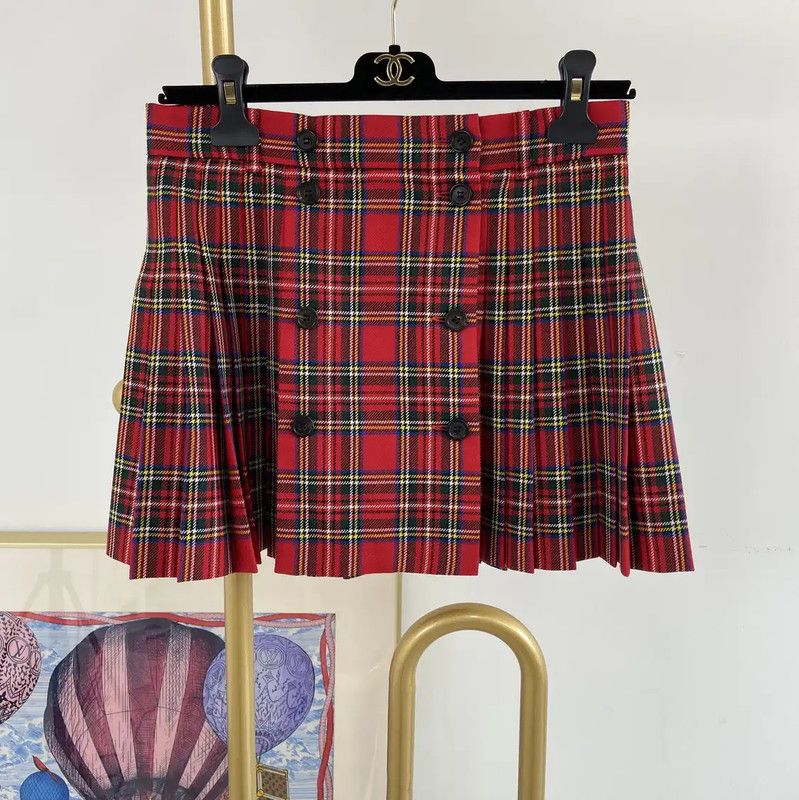 Miu Miu Red Plaid Wool Pleated Skirt 0089