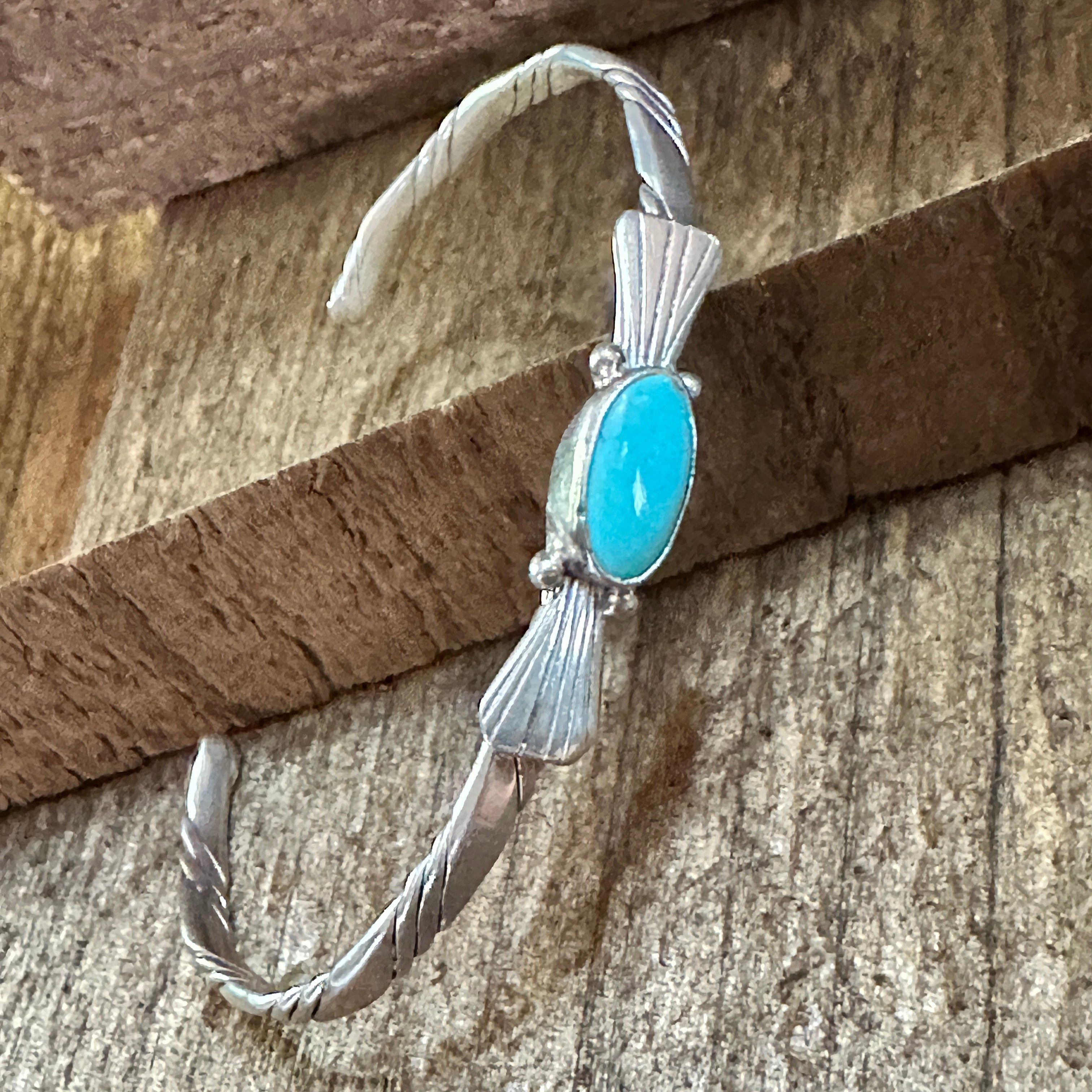 Other Handmade Navajo Sterling Silver & Kingman Turquoise Cuff Bra Size ONE SIZE - 6 Thumbnail