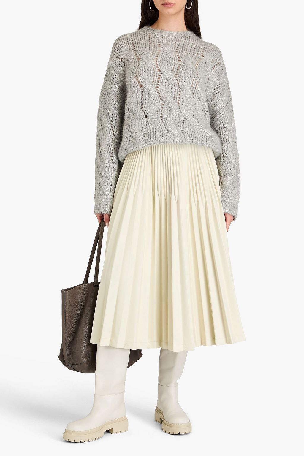 Brunello Cucinelli Brunello Cucinelli - Cable Knit Sweater - Off White Color Size L / US 10 / IT 46 - 1 Thumbnail
