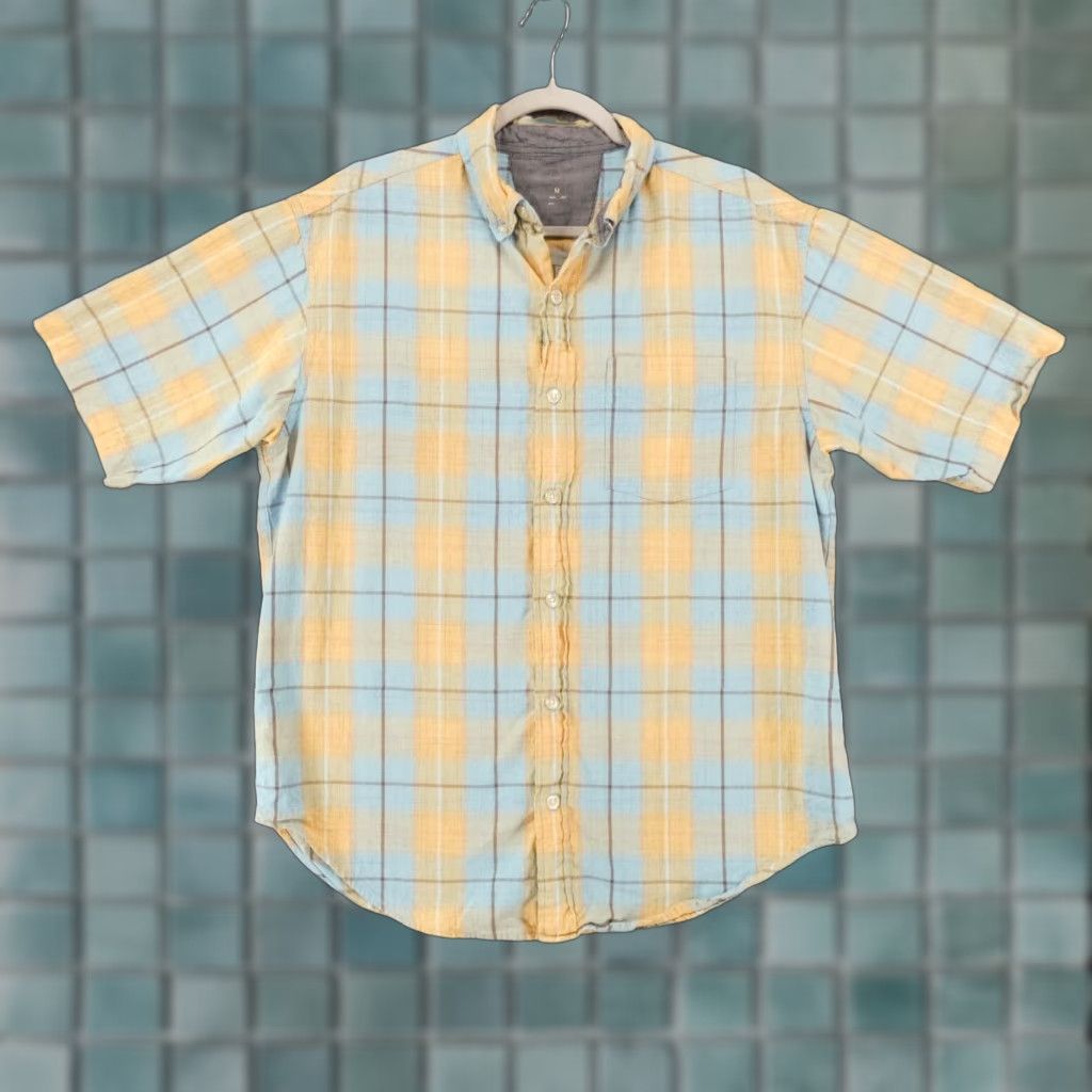 Vintage Bob Timberlake Shirt Mens Medium Short Sleeve Button Up Yellow Plaid Pattern Classic Cotton Blend Size US M / EU 48-50 / 2 - 1 Thumbnail