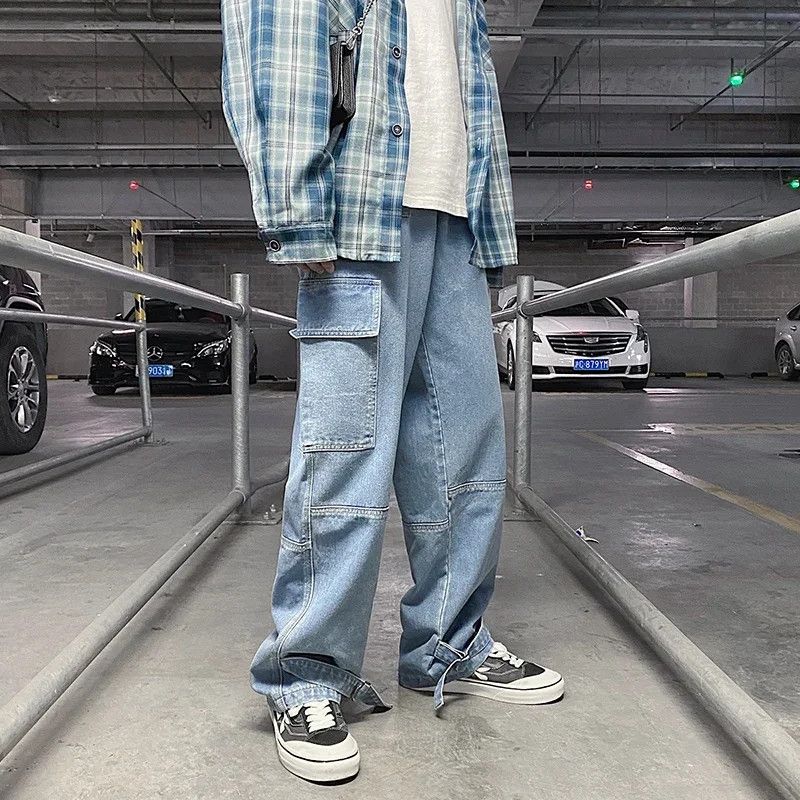 image of Jean Denim Pants Loose Straight Baggy in Blue, Men's (Size 32)