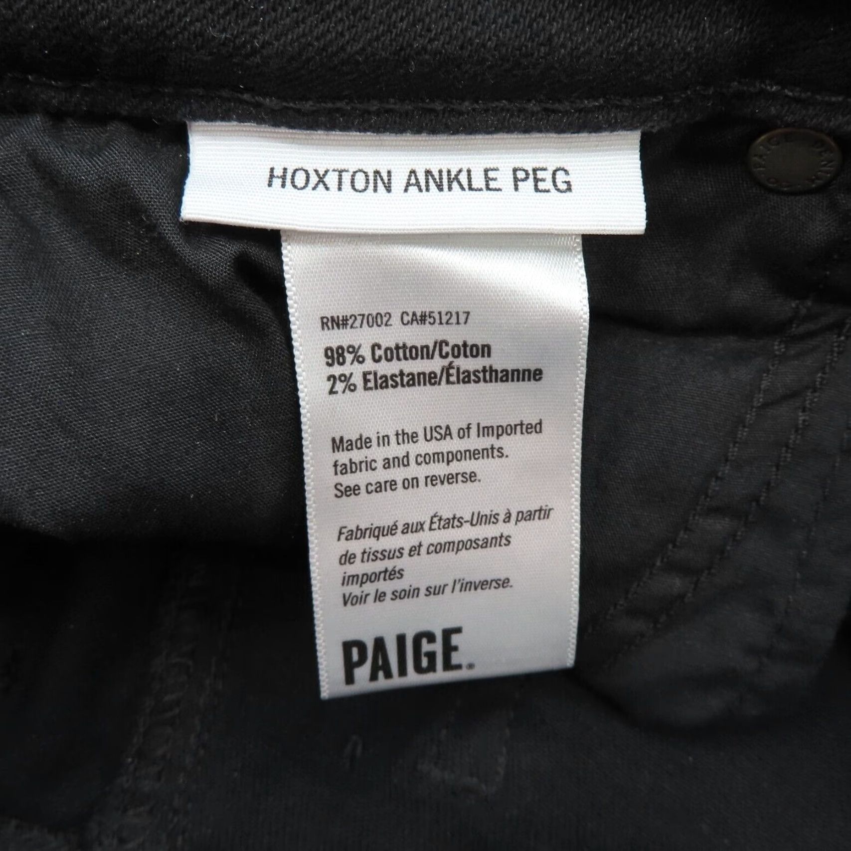 Paige Paige Hoxton Ankle Peg Lace Up Jeans Womens 27 Black Denim Cotton Blend Boyfriend Regular Hem 5.5" Inseam 30" Size 27" / US 4 / IT 40 - 6 Thumbnail