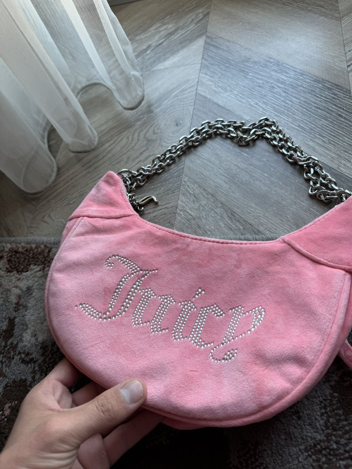 Juicy Couture Juicy Coutre Velour Big logo Pink Y2K shoulder bag Size ONE SIZE - 5 Thumbnail